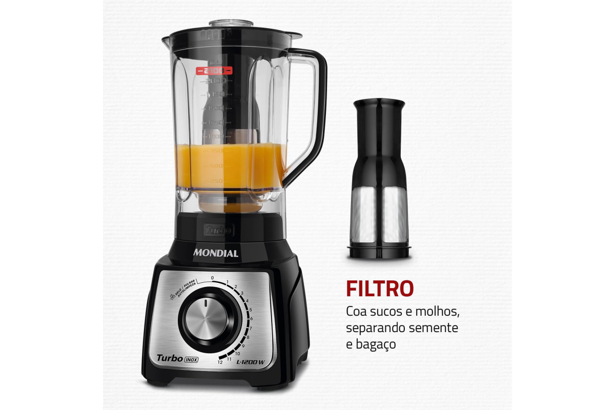 Liquidificador Turbo, Mondial, Preto/Inox, 1200W, 110V - L-1200 BI