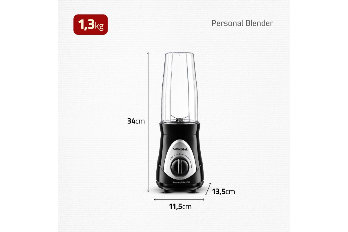 Personal Blender, Mondial, Preto/Prata, 300W, 110V - DG-01