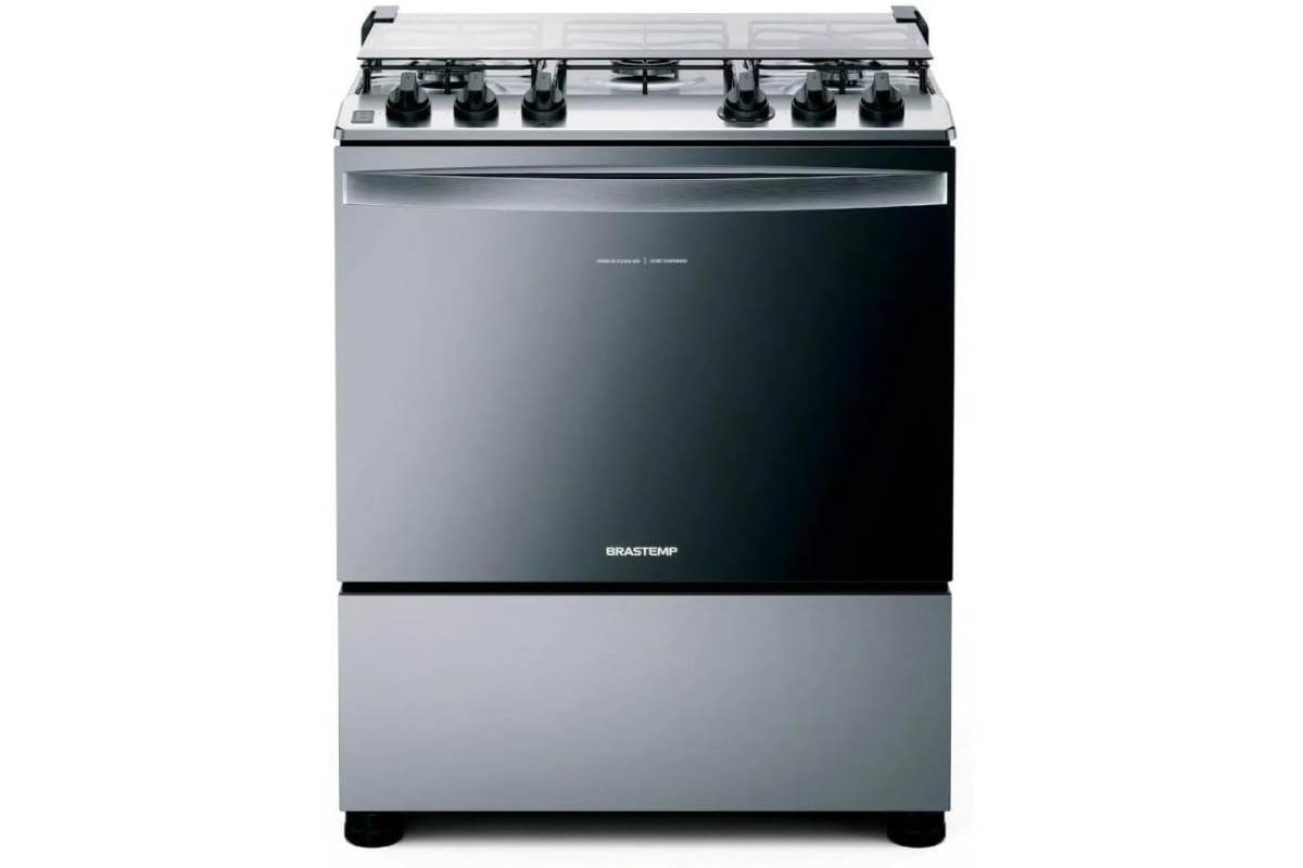 Fogão Brastemp 5 Bocas Cor Inox Com Botões Removíveis E Exclusivo Aro Protetor - BFS5NCR BIVOLT