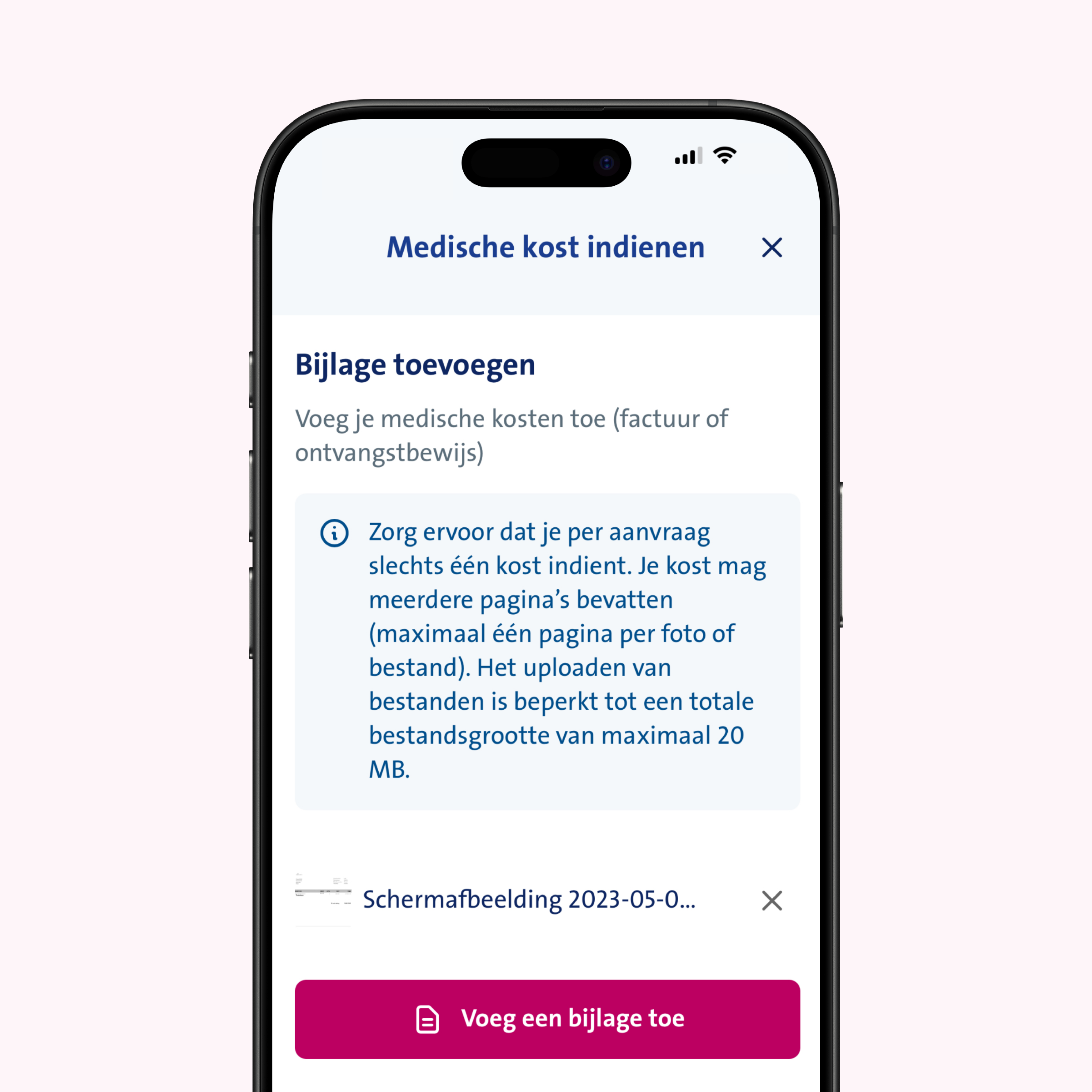 Vanbreda app bijlagen toevoegen