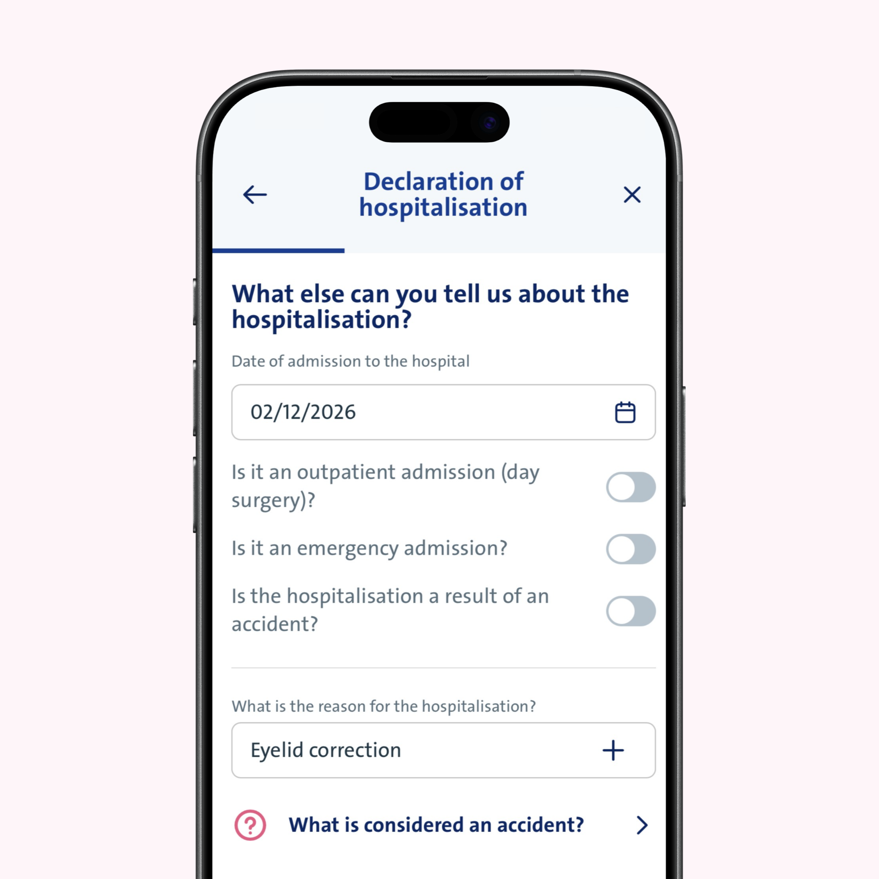 vanbreda app - hospitalisation declaration