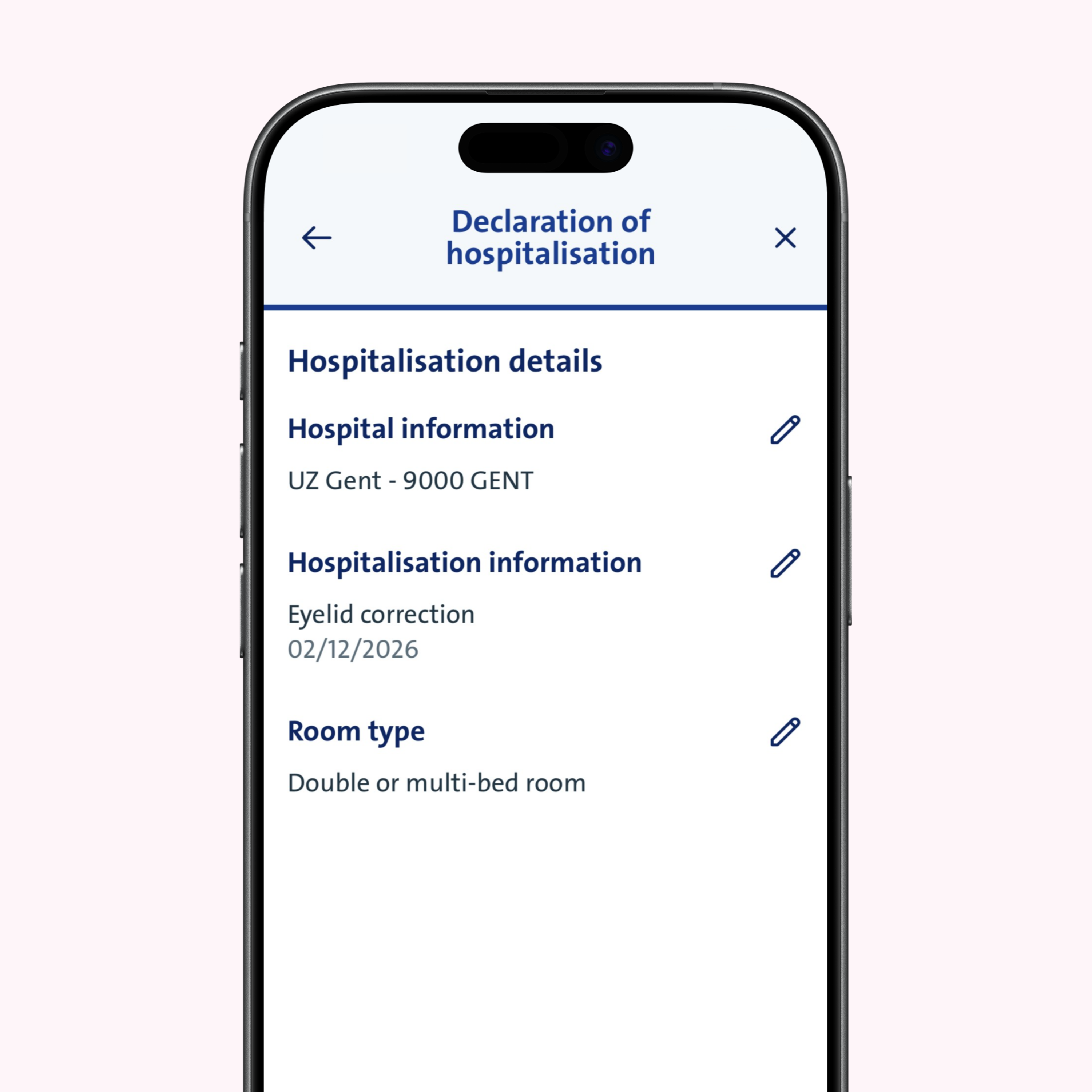 vanbreda app - hospitalisation declaration