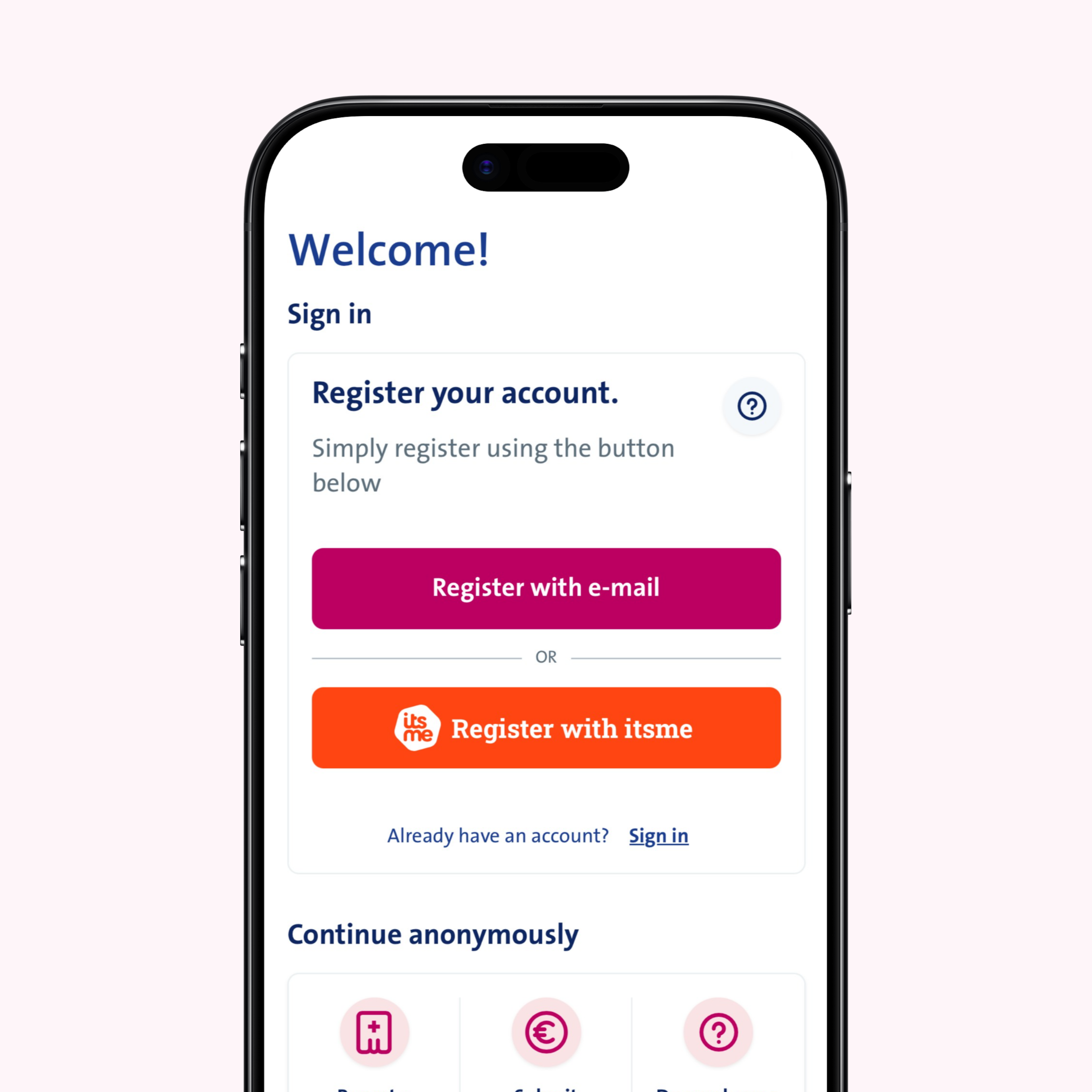 app visual itsme onboarding - register your vanbreda account