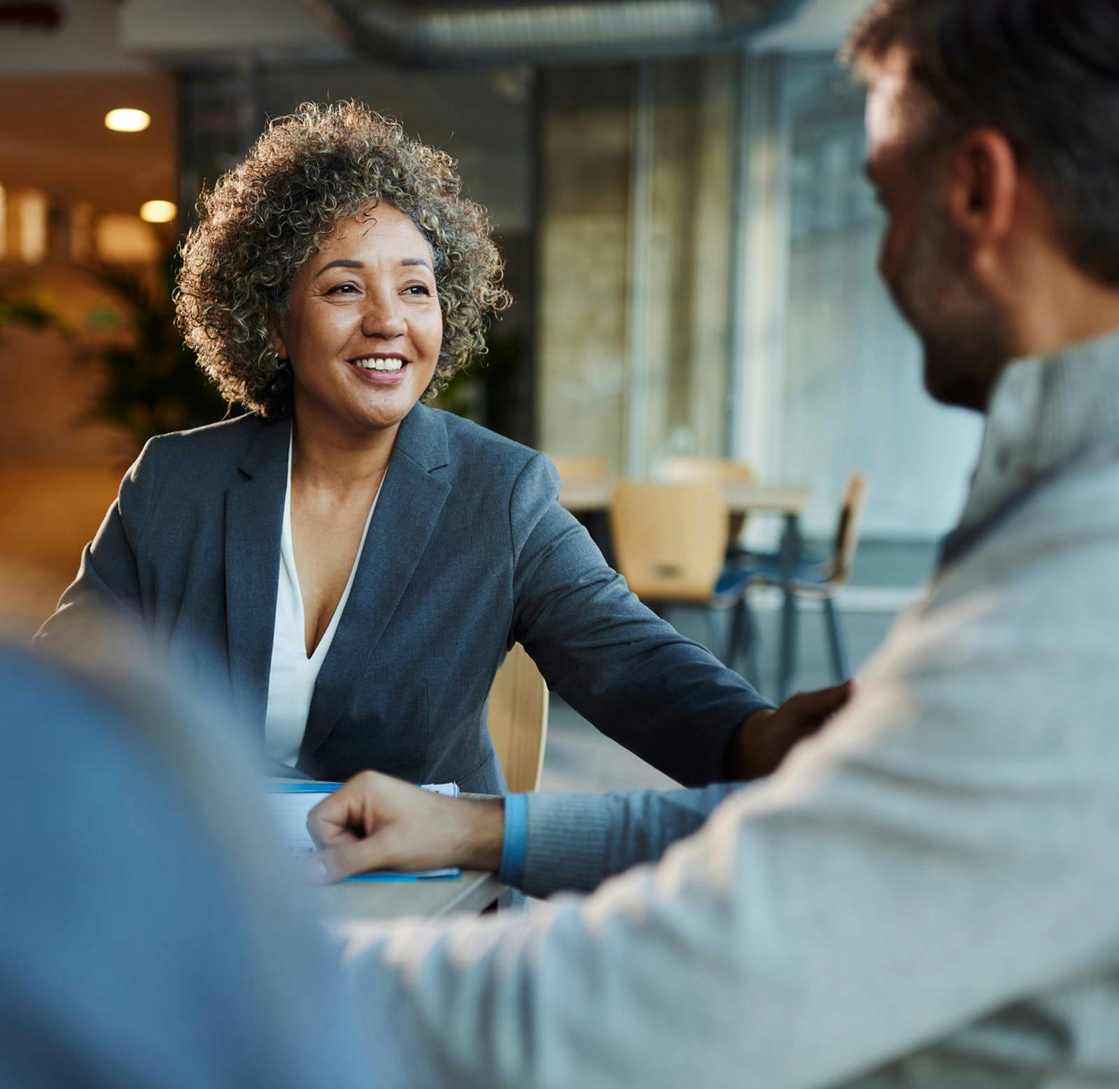 woman smiling at a man