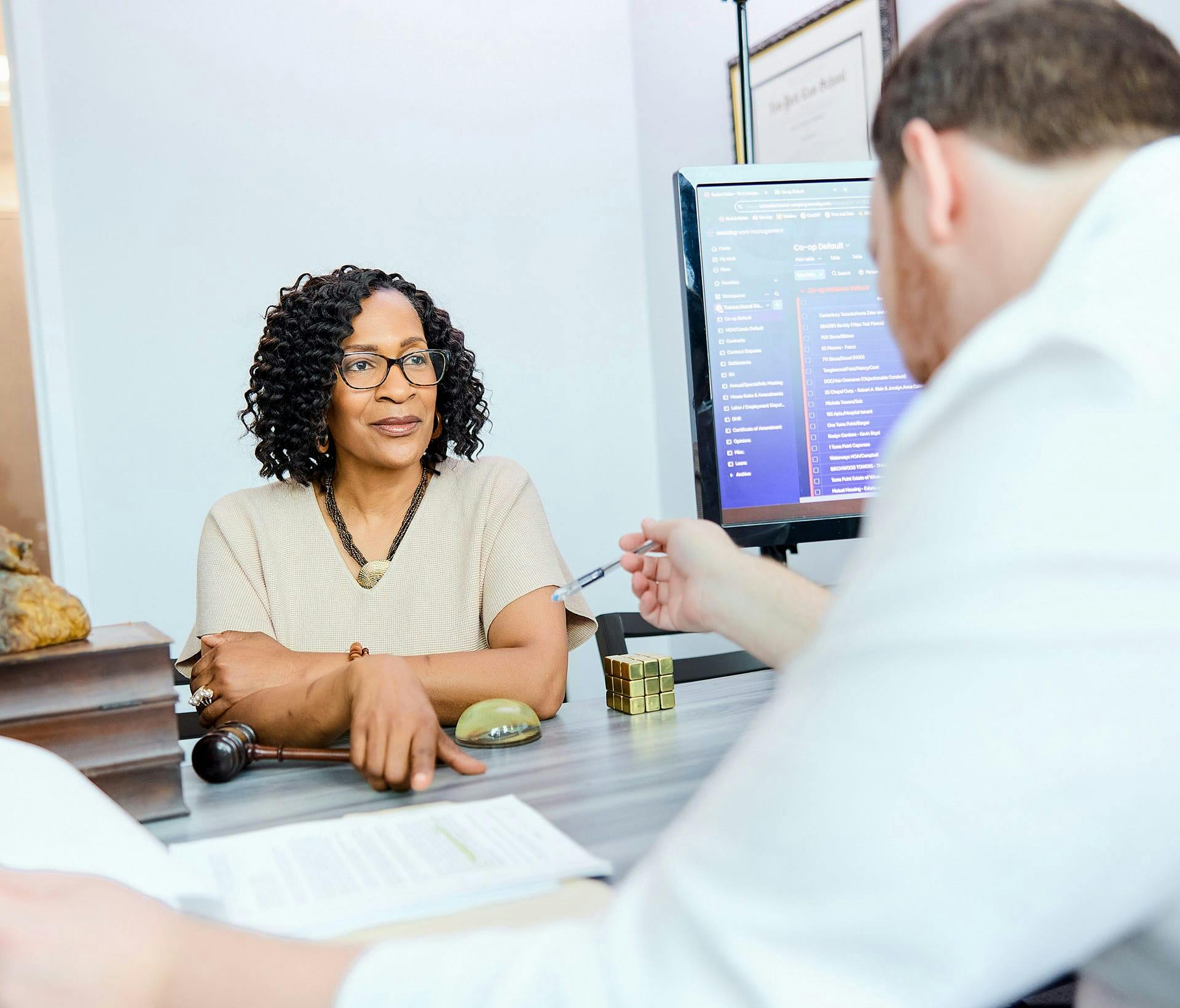 two people in a meeting