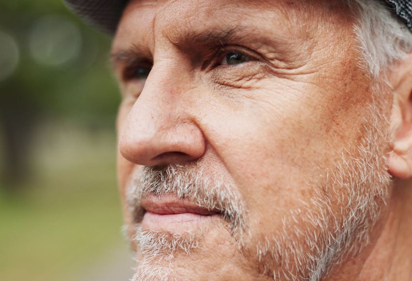 close up on older man's face