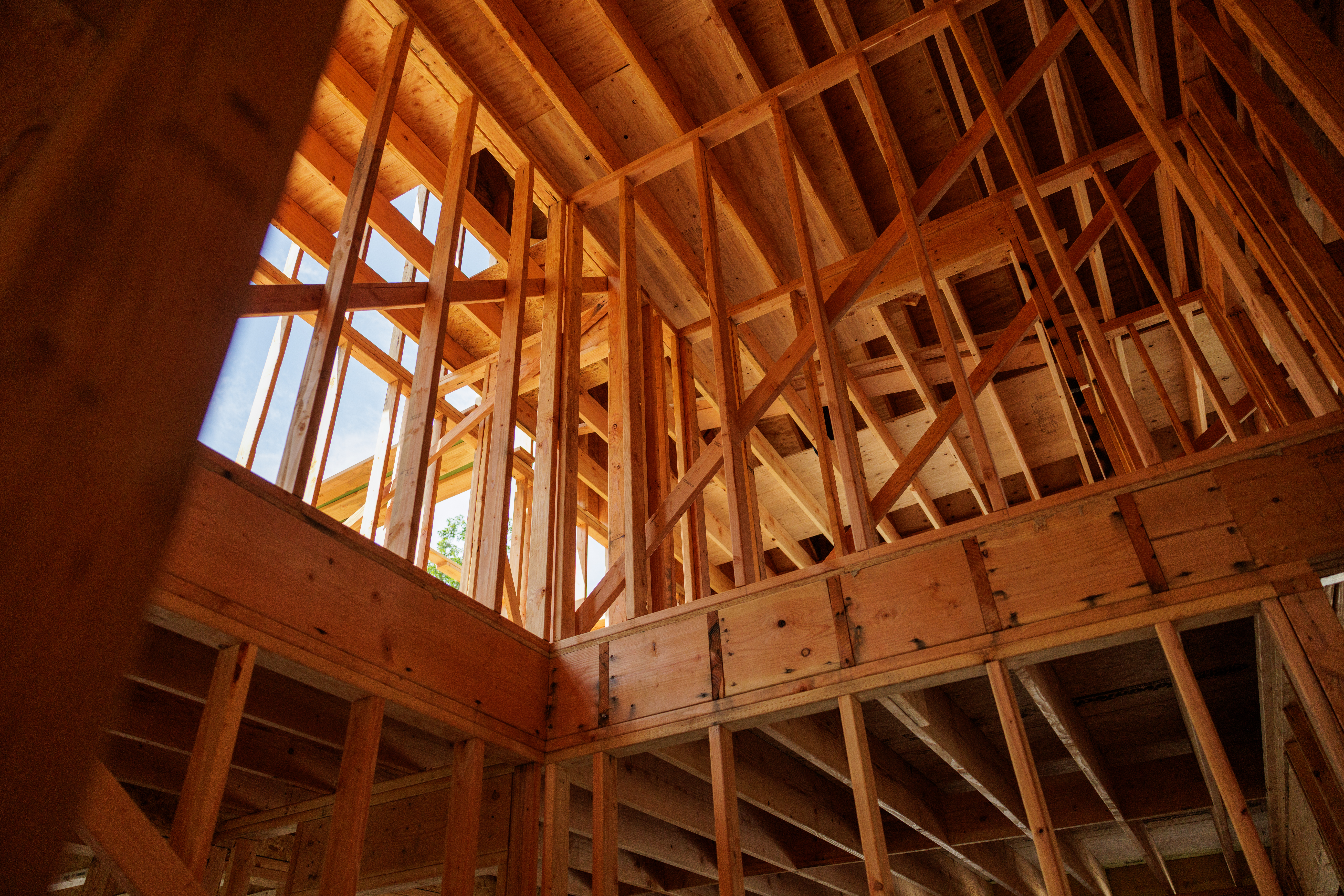 Wood framing in a new home