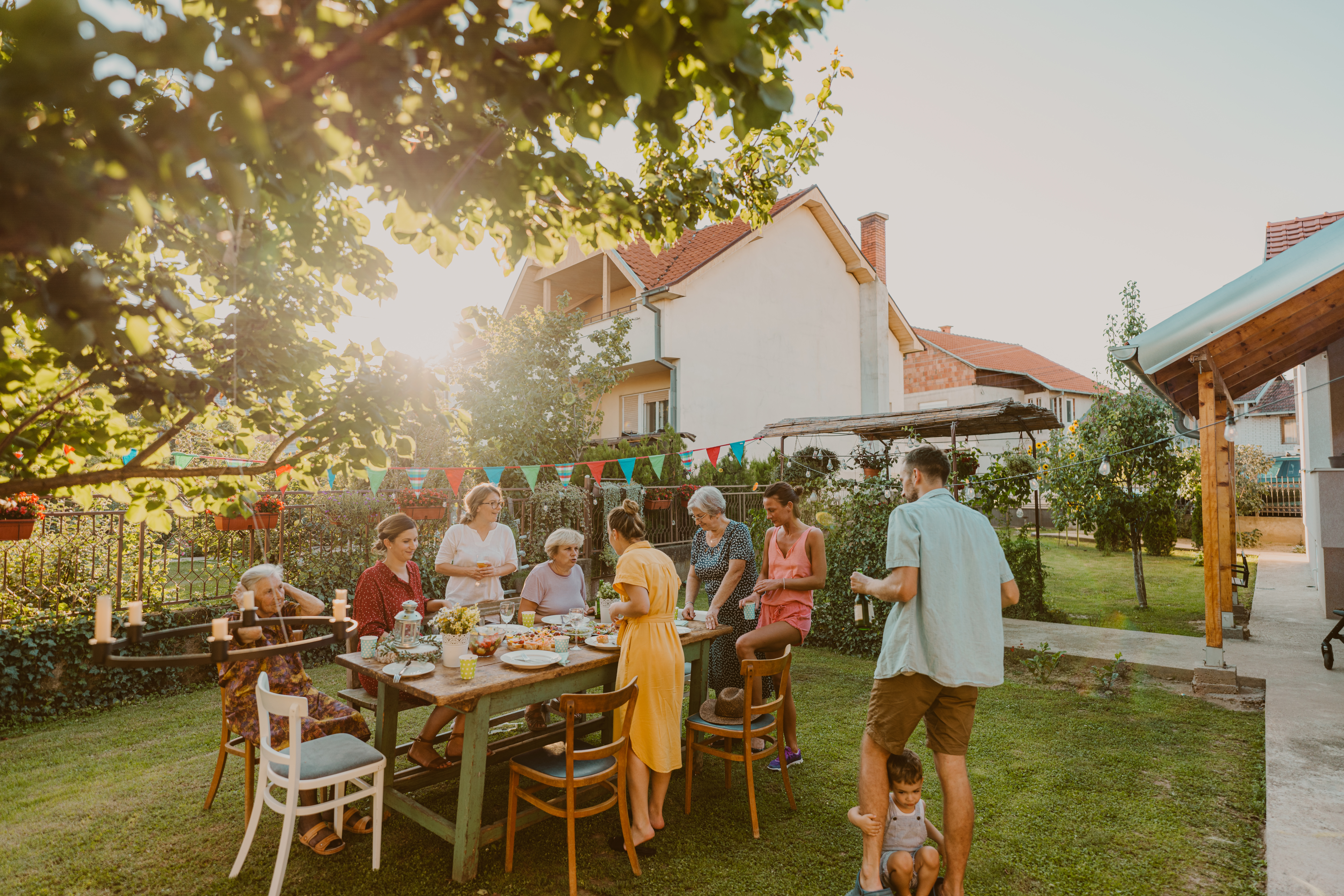 family outside having a celebration