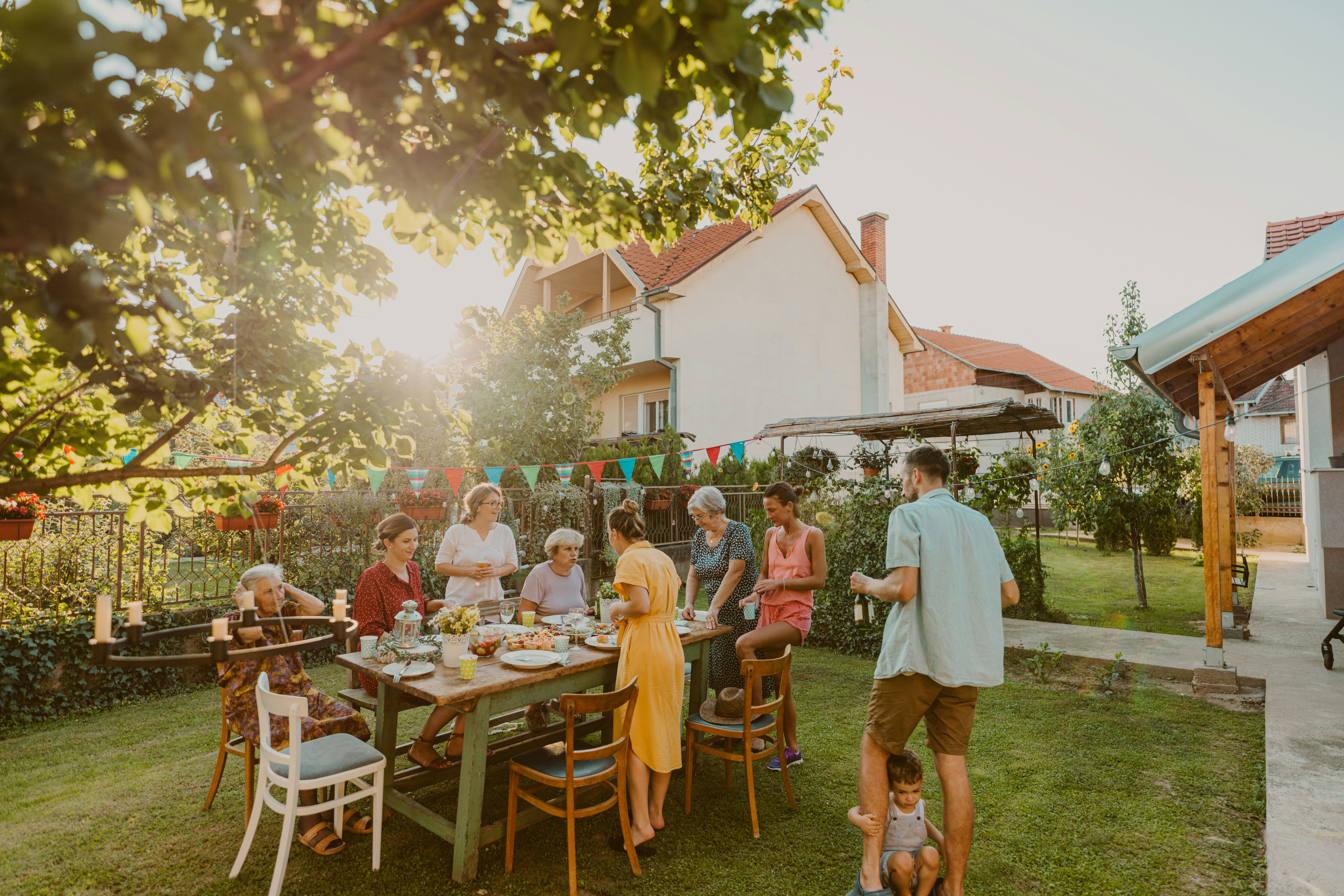 family outside having a celebration
