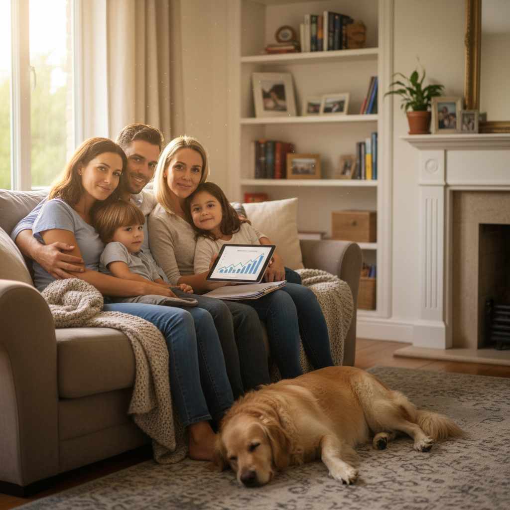 family sitting on couch