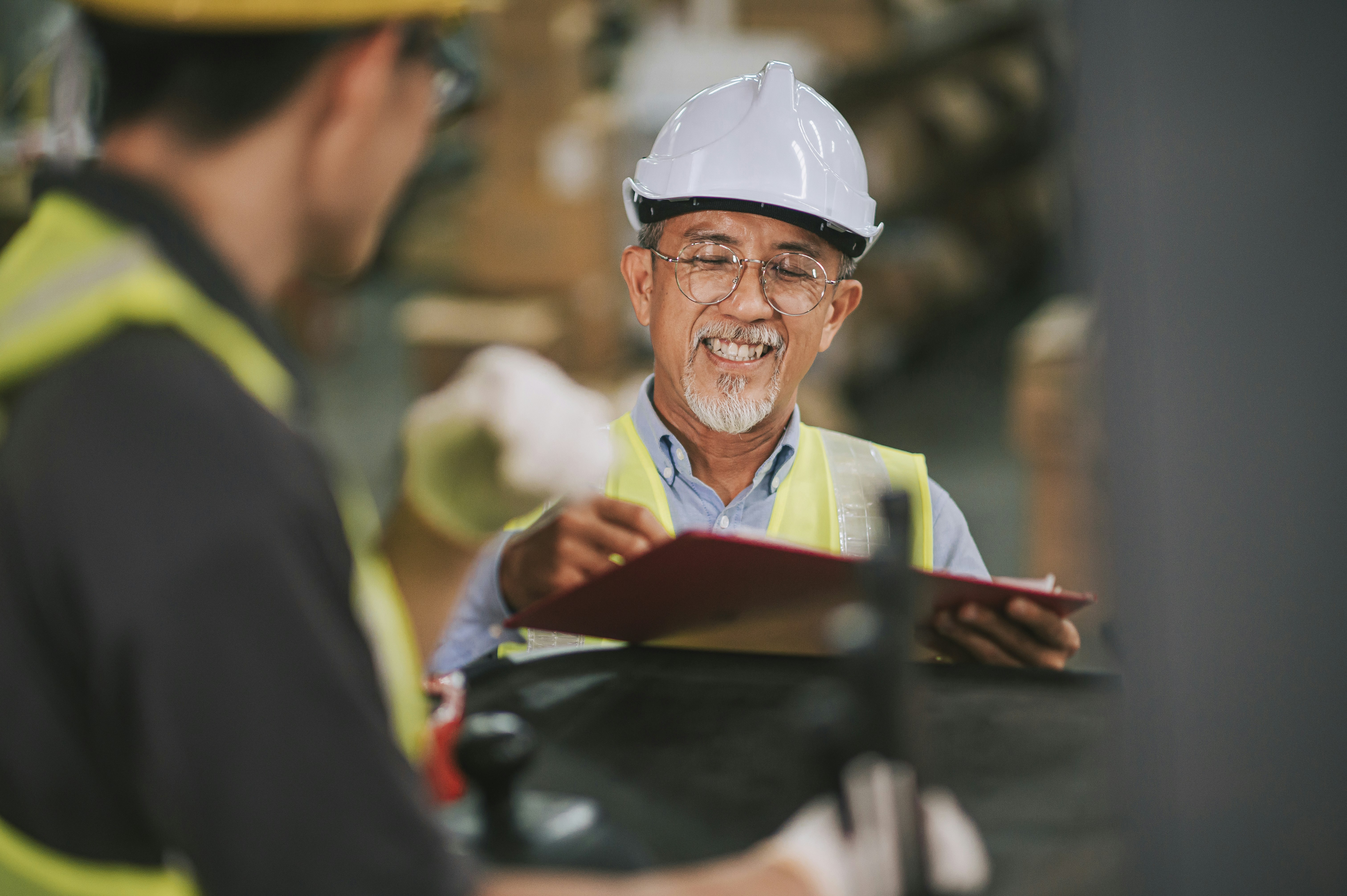 Man wearing hard hat working on banking