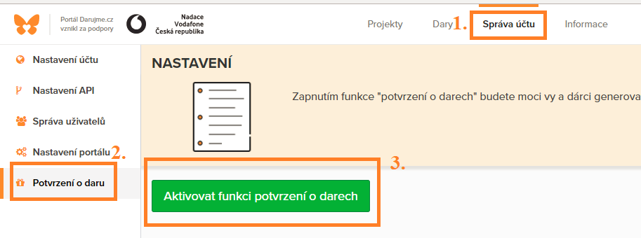 Potvrzení o daru jednoduše přes Darujme.cz
