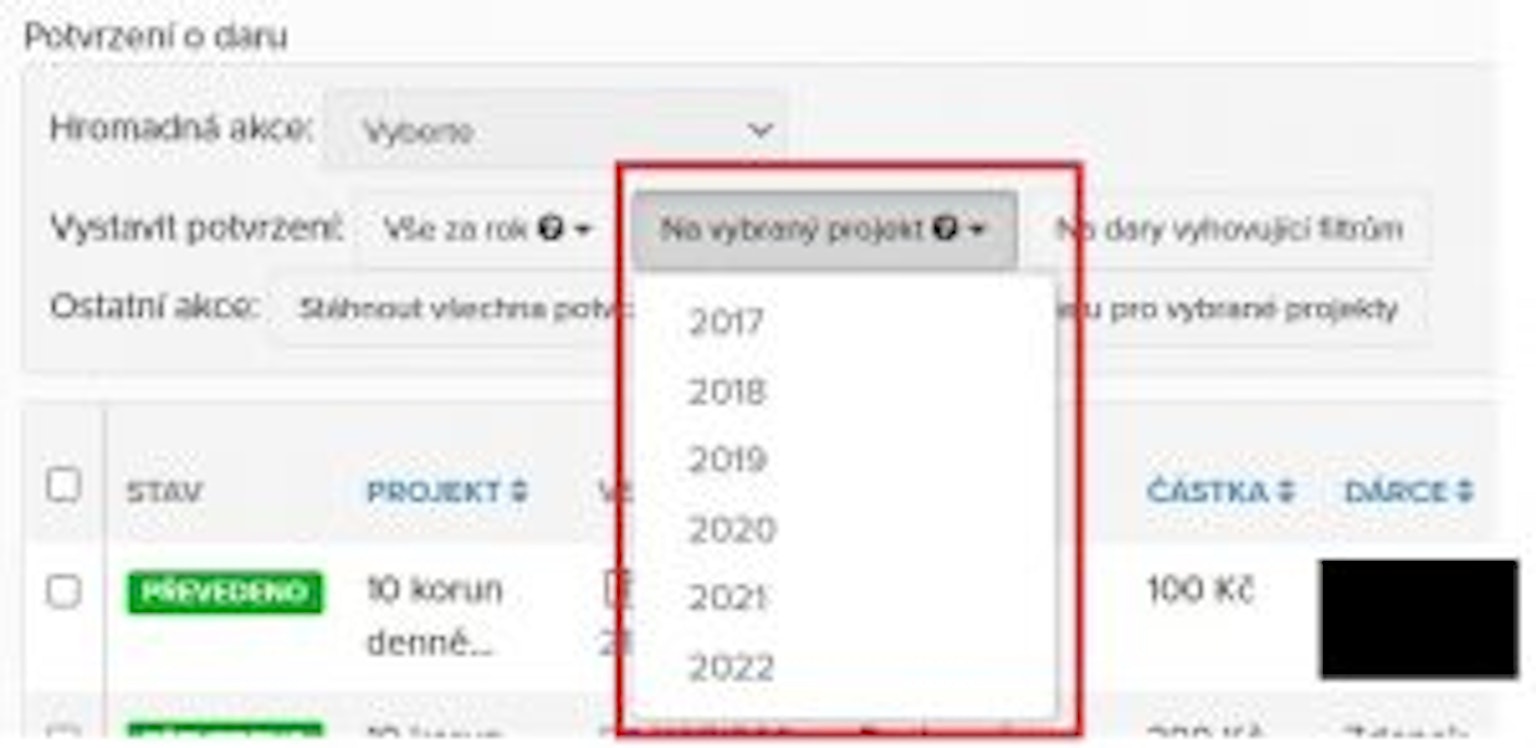 Potvrzení o daru jednoduše přes Darujme.cz