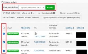 Potvrzení o daru jednoduše přes Darujme.cz