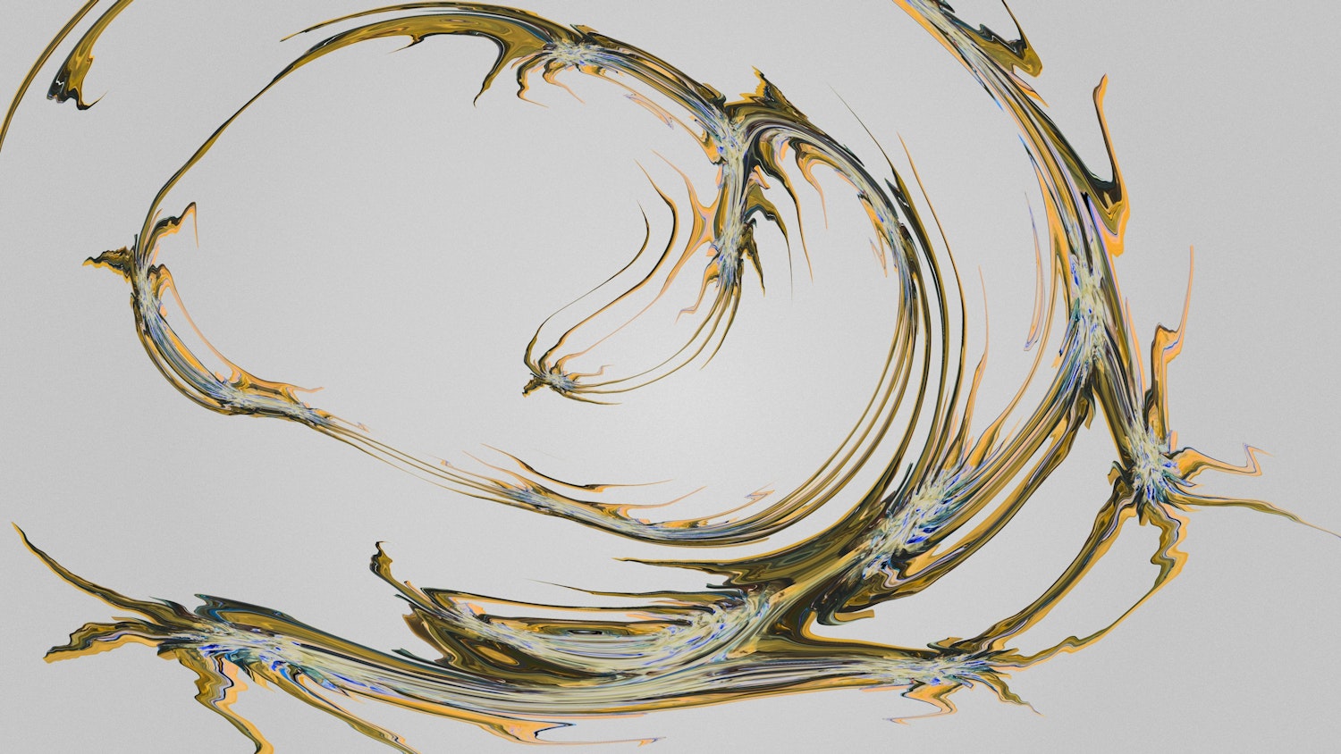 Abstract swirling gold and white paint strokes