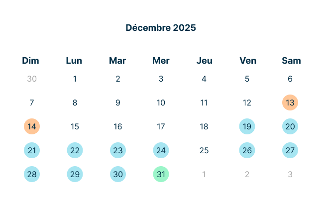 Operation calendar - December 2025