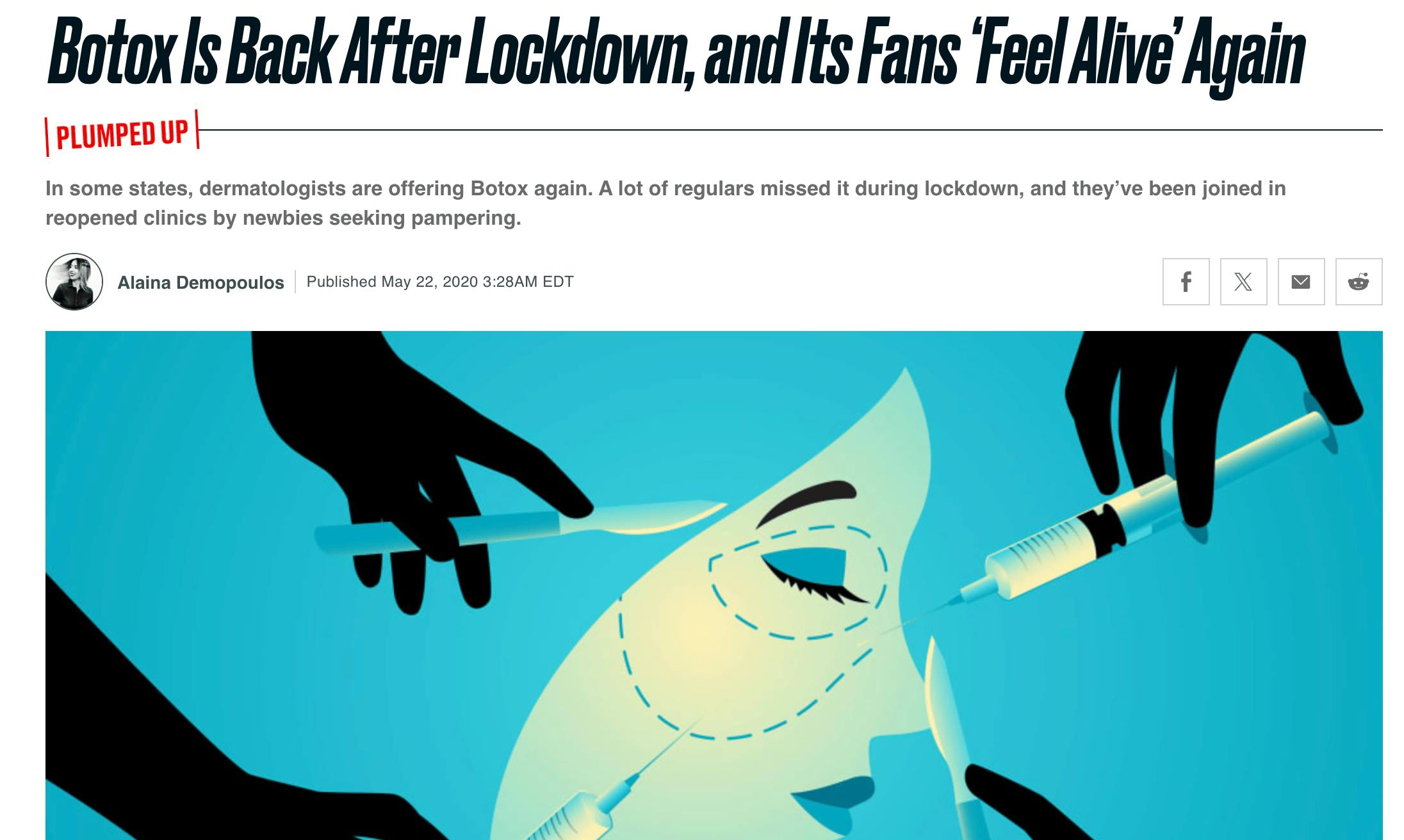 “Botox Is Back After Lockdown and Its Fans ‘Feel Alive’ Again” Daily Beast features Dr. Stephen Weber.