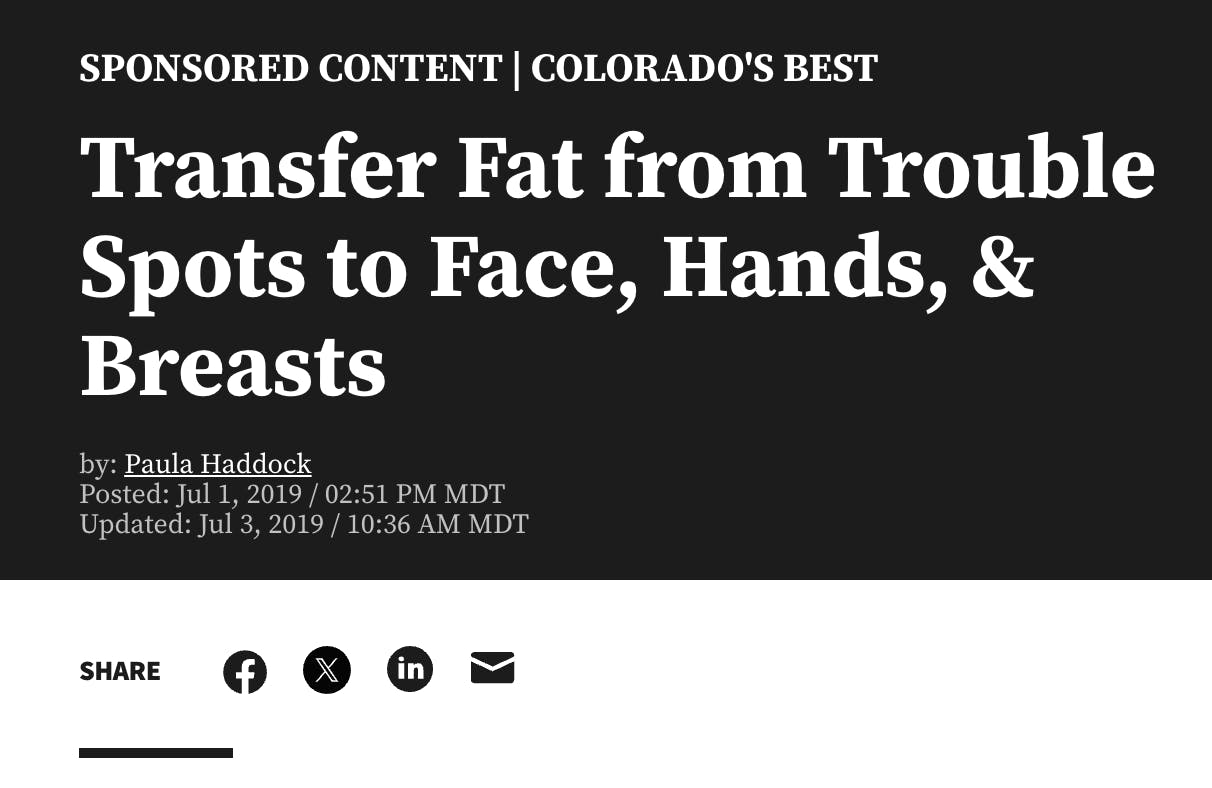 Great Day Colorado KDVR News features Dr. Stephen Weber of Weber Facial Plastic Surgery in “Transfer Fat from Trouble Spots to Face, Hands, & Breasts.”