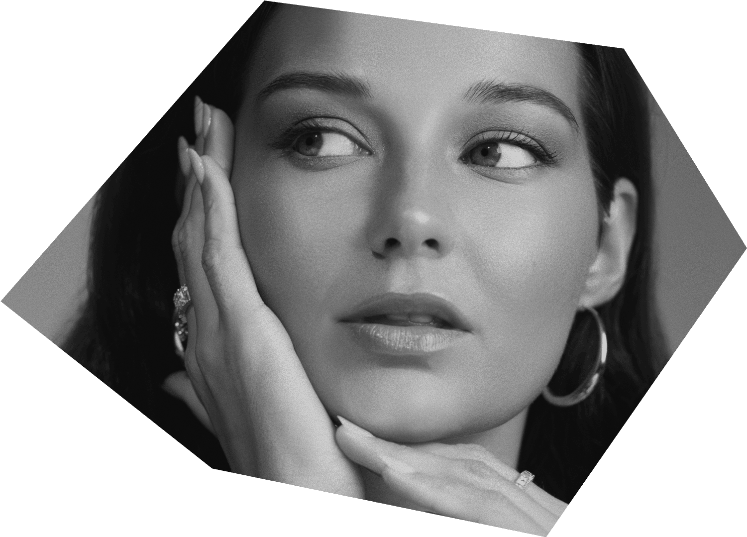 Cutout of woman touching face