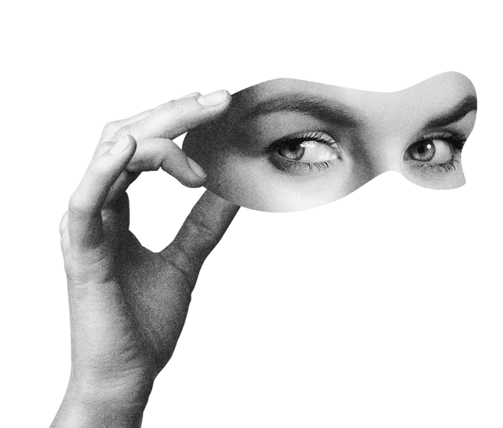 Hand holding eyes cutout