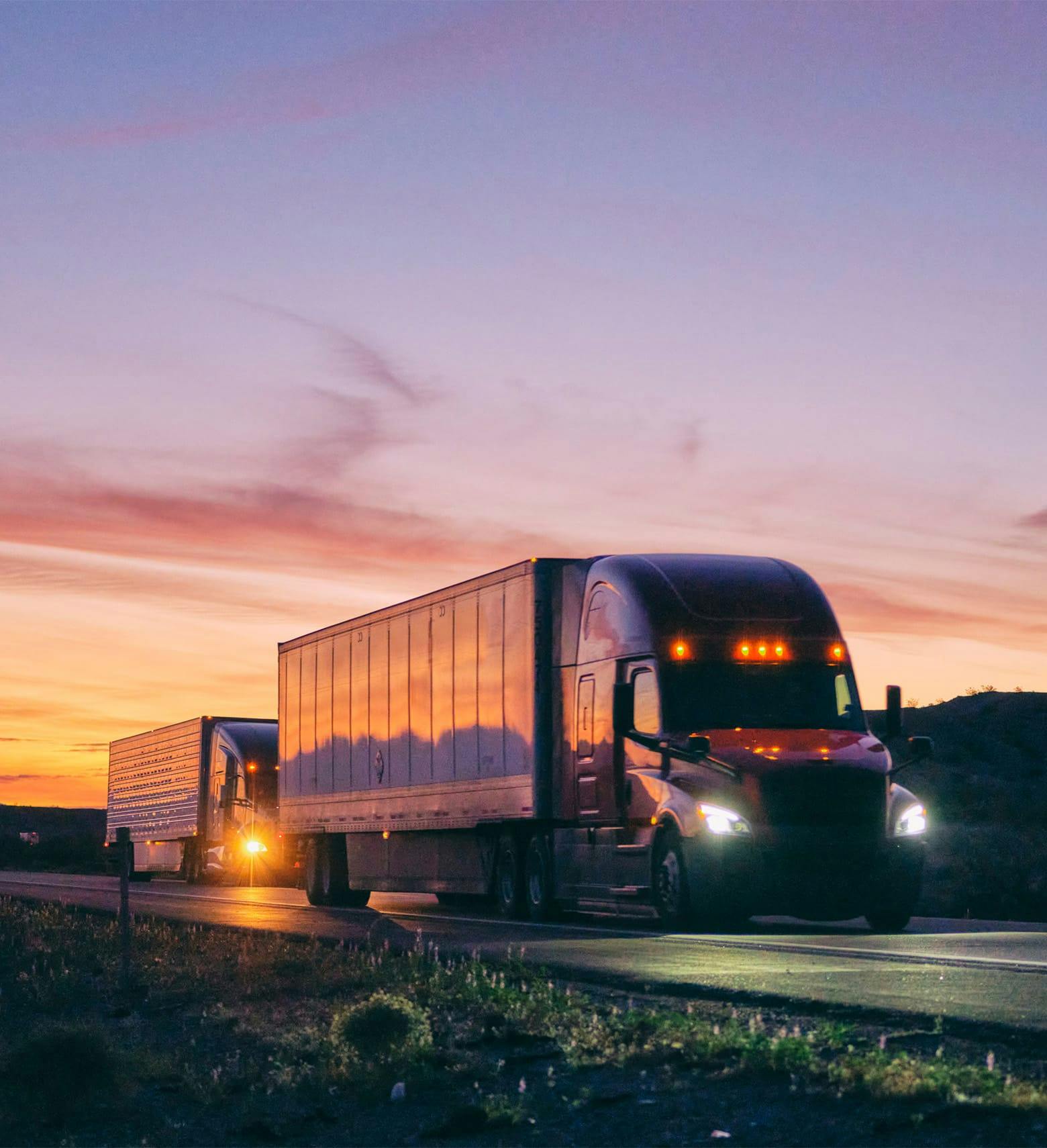 semi truck at dusk