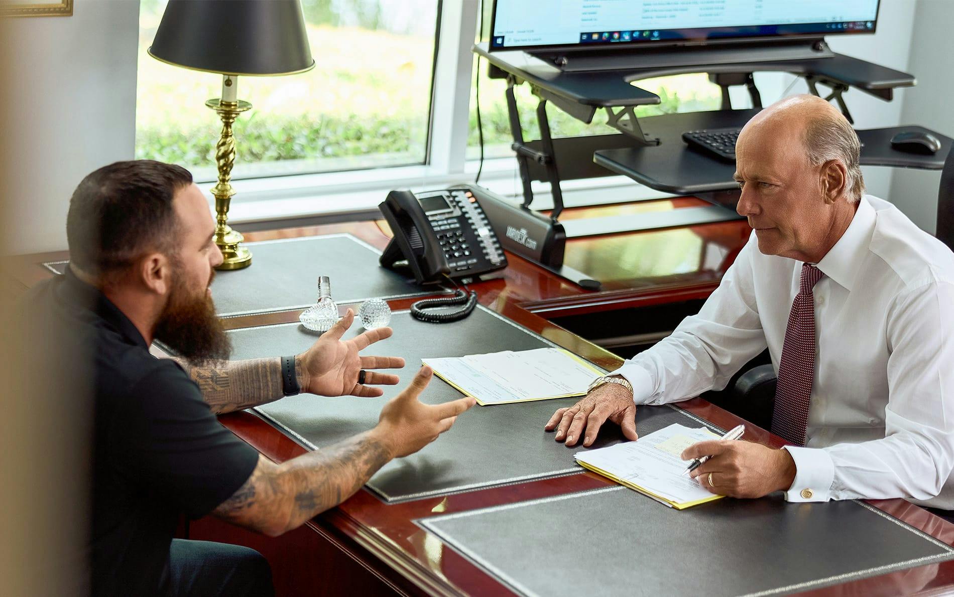 two men talking