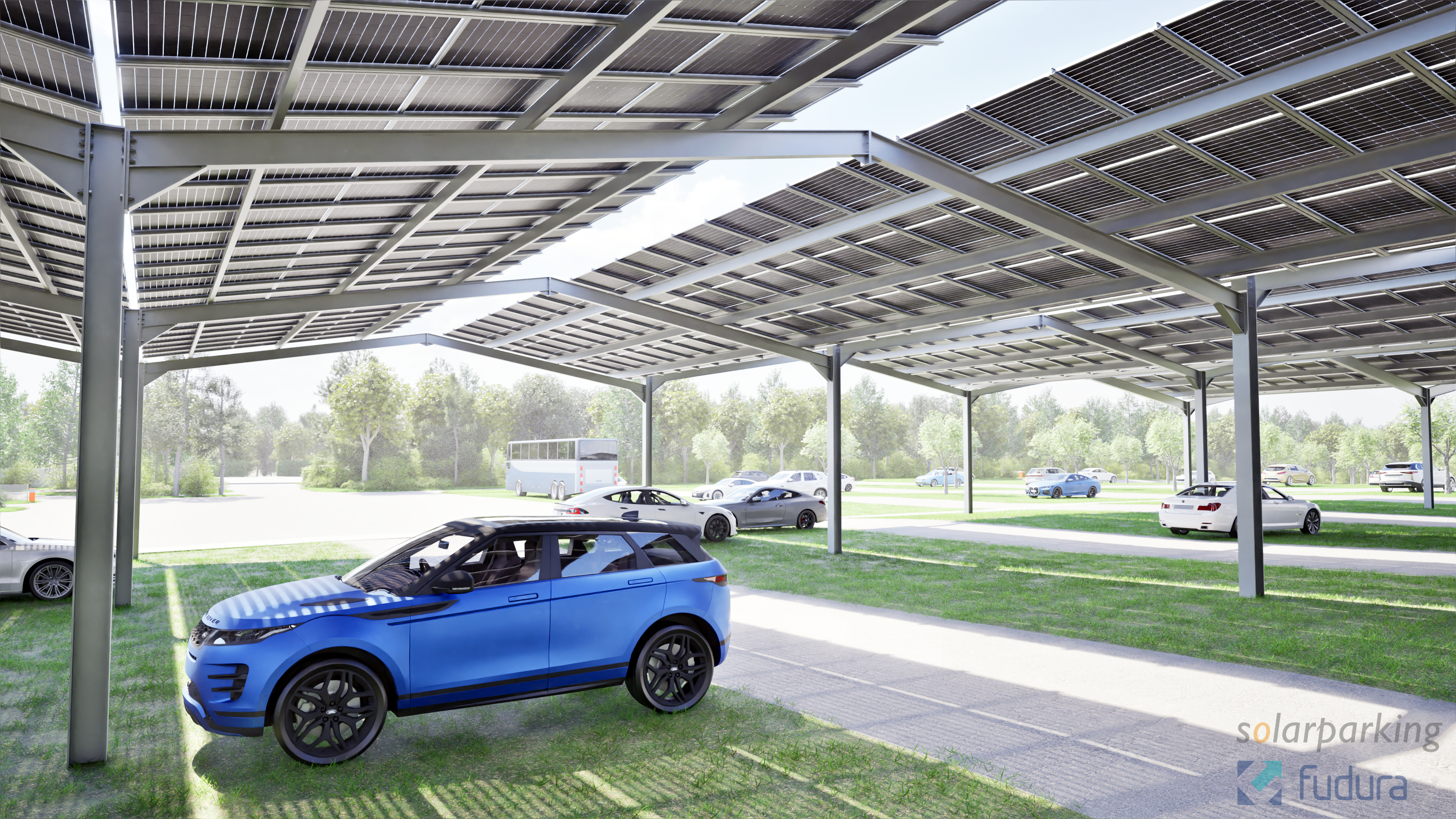 auto geparkeerd onder zonnepanelen