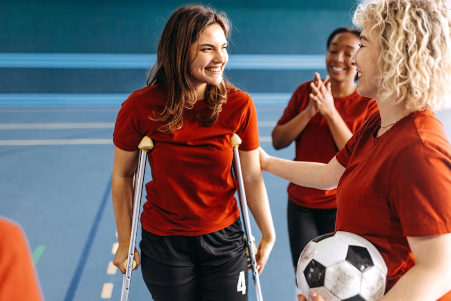 Soccer player with crutches from labral tear