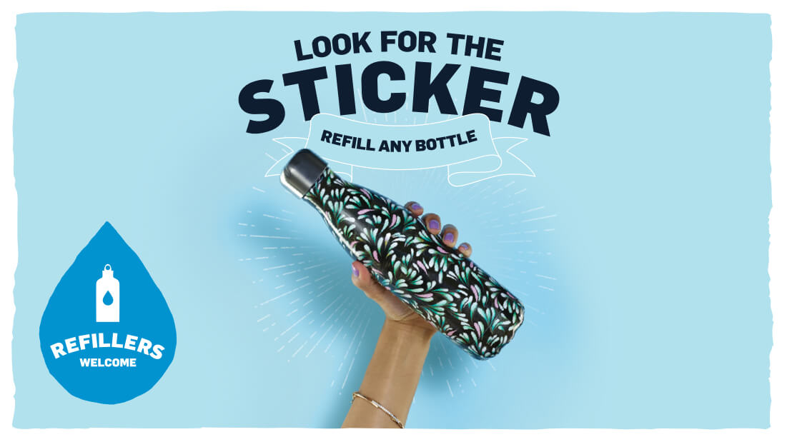 Hand holding a re-useable water bottle.