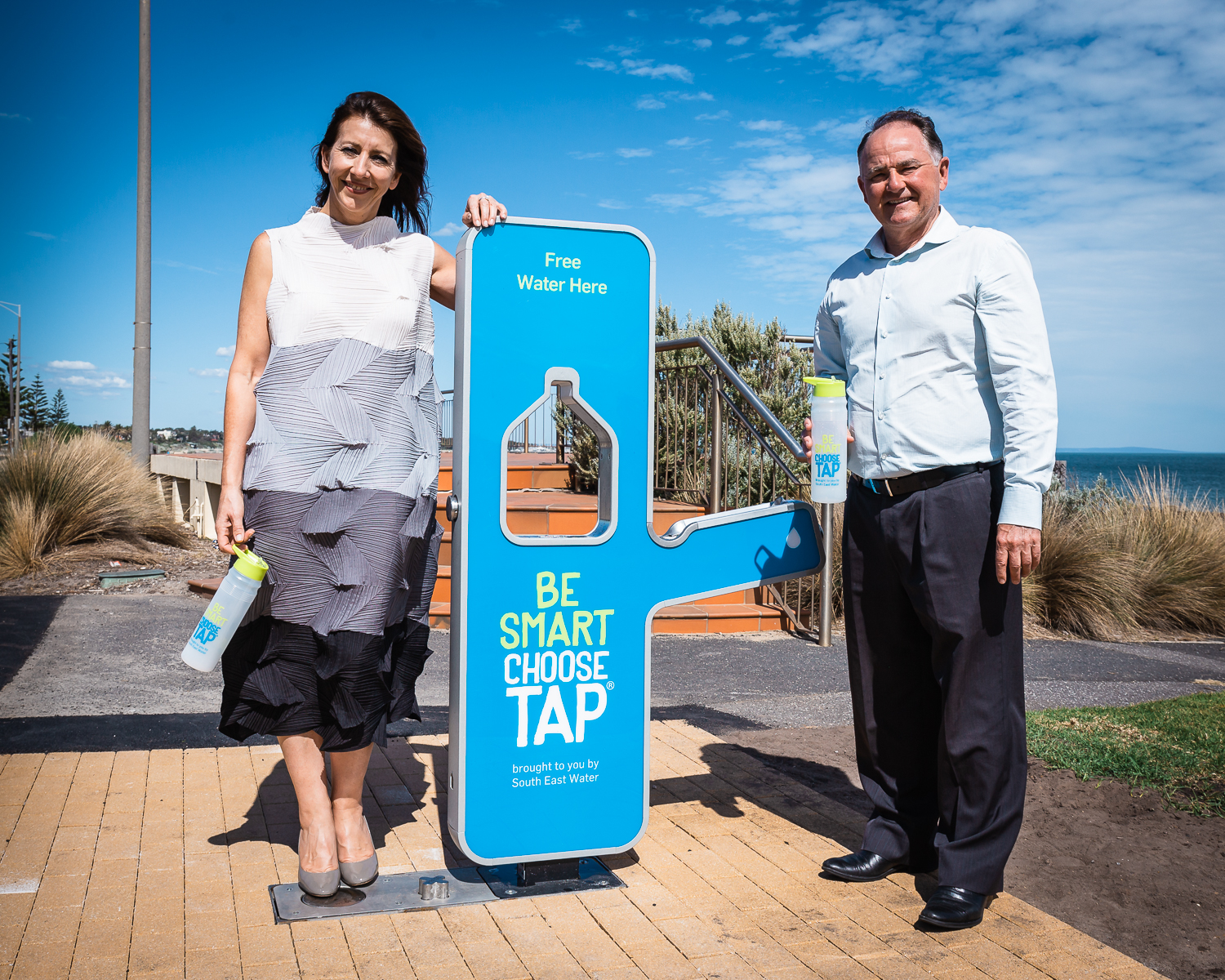 South East Water Chair Lucia Cade (left) and Bayside Mayor Cr Clarke Martin (right)