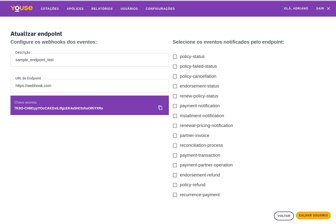OAuth 2.0 rotas e serviços