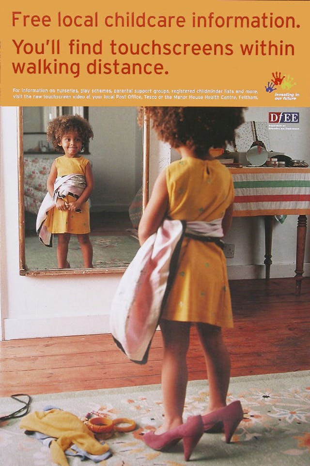 Local Childcare for Department for Education, UK My first commission from DfE involved making pictures to promote local childcare incentives. The little girl in the high heels was inspired by my work, Woman to Woman.