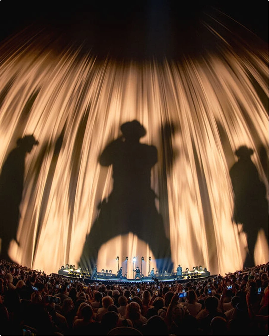 Shadow and light play across the stage during the Backstreet Boys ‘Into The Millennium’ Sphere Las Vegas performance.