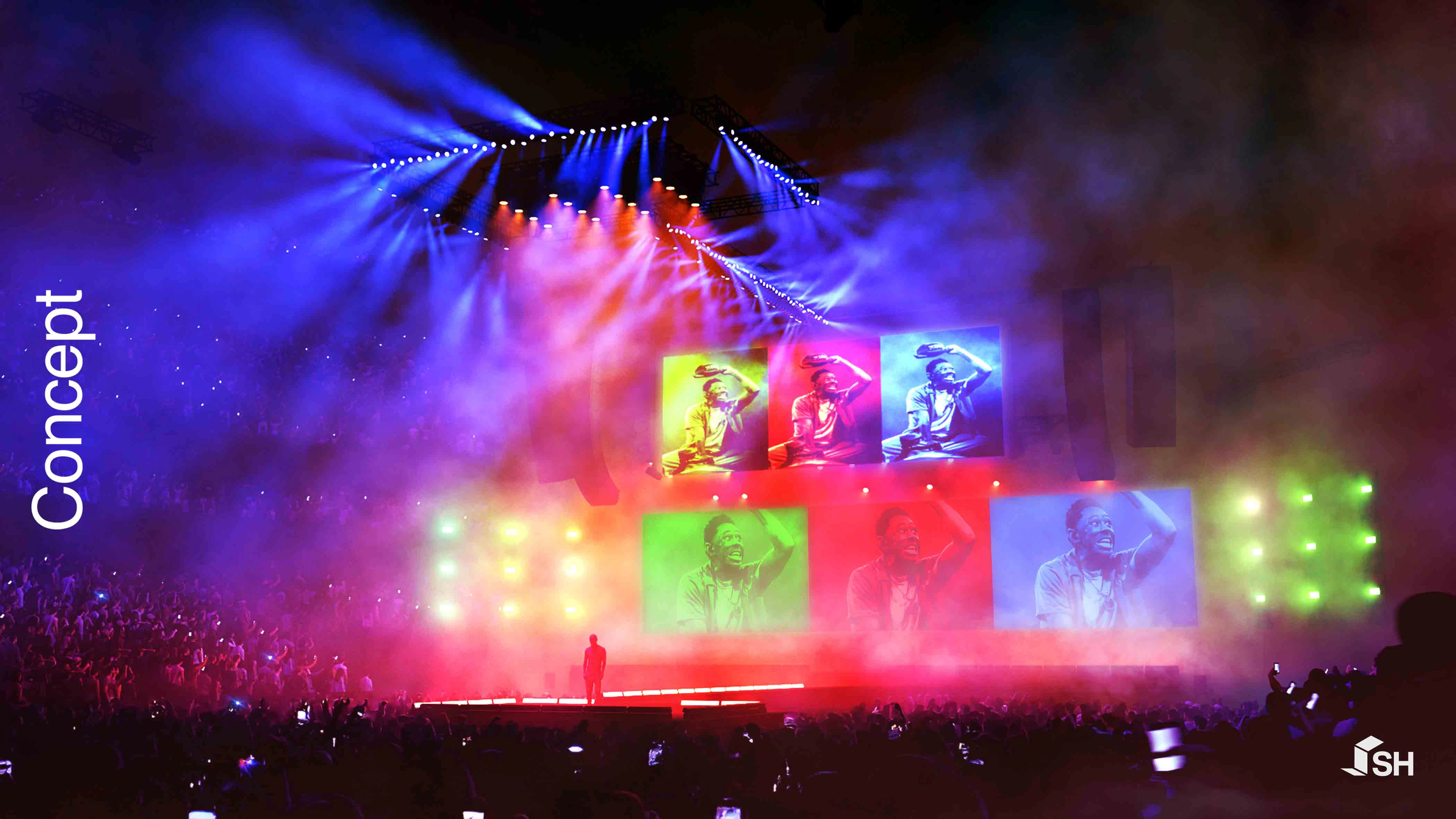 Tyler, The Creator - CHROMAKOPIA Tour - Concept by Silent House Studios Concept rendering for Tyler, The Creator's CHROMAKOPIA Tour rainbow lighting IMAG