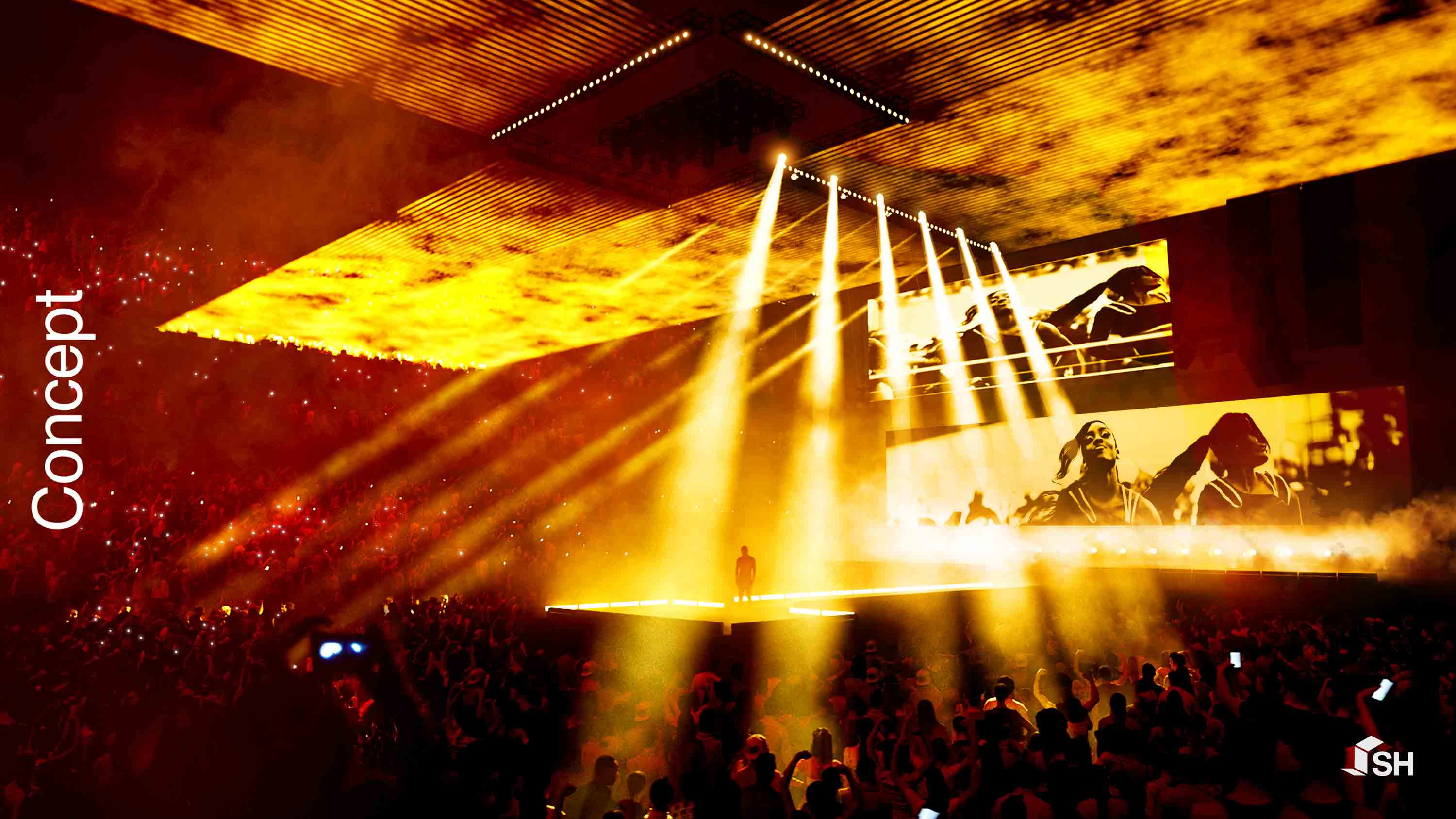 Tyler, The Creator - CHROMAKOPIA Tour - Concept by Silent House Studios Concept rendering for Tyler, The Creator's CHROMAKOPIA Tour yellow lighting haze