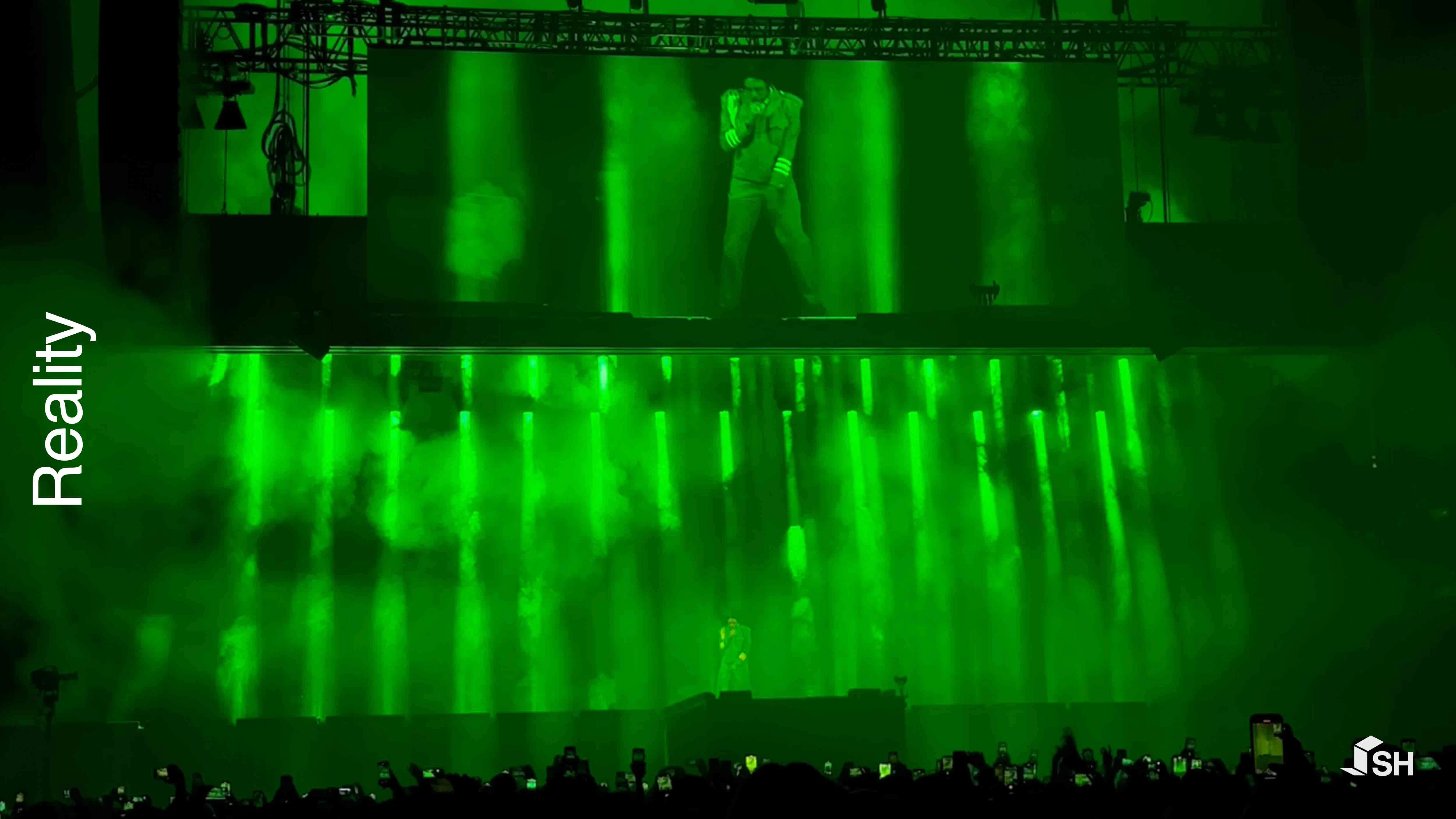 Tyler, The Creator - CHROMAKOPIA Tour Concept Render to Reality Side-by-Side Comparison green light beams