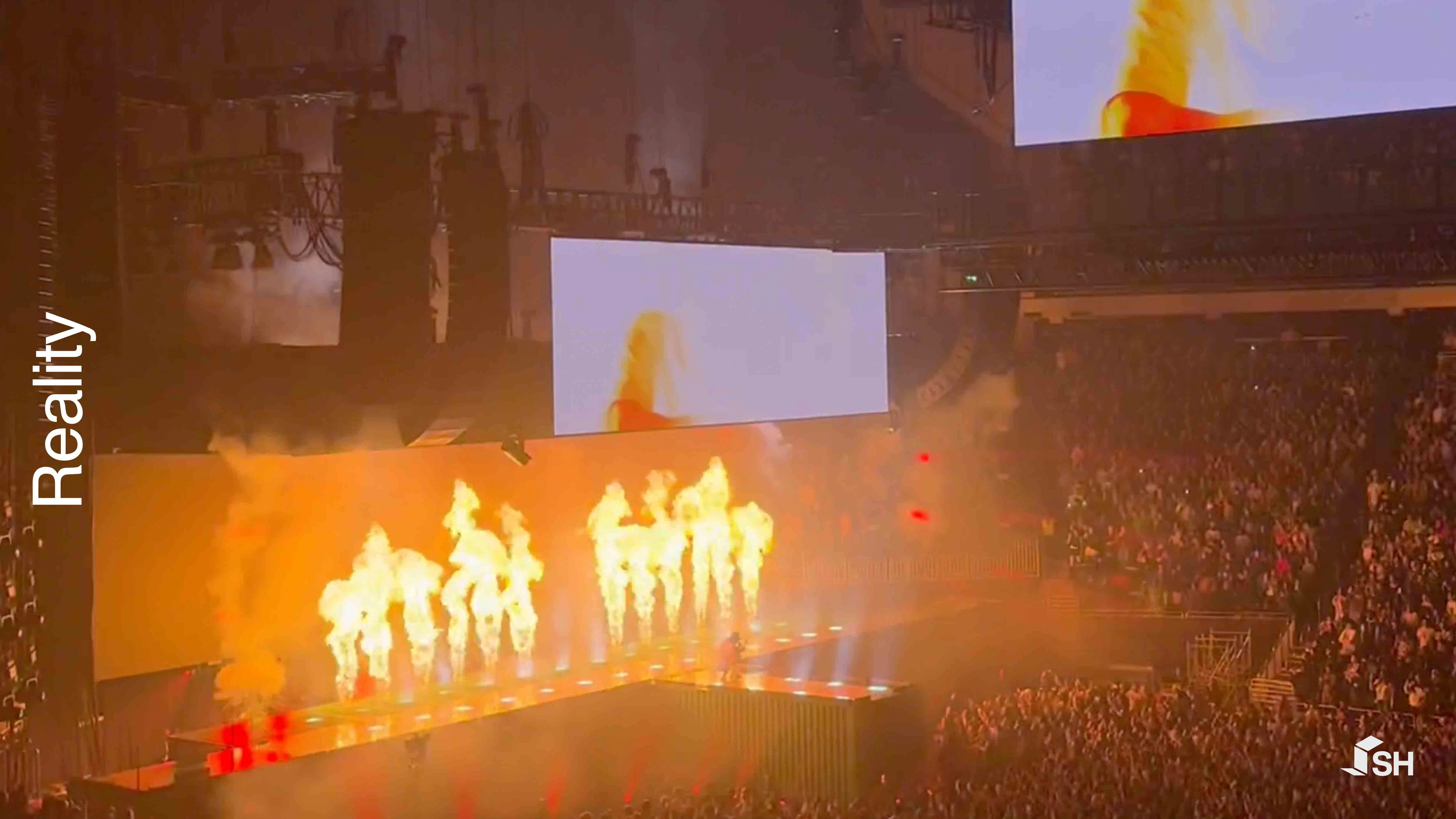 Tyler, The Creator - CHROMAKOPIA Tour Concept Render to Reality Side-by-Side Comparison Flames Pyro Pyrotechnics