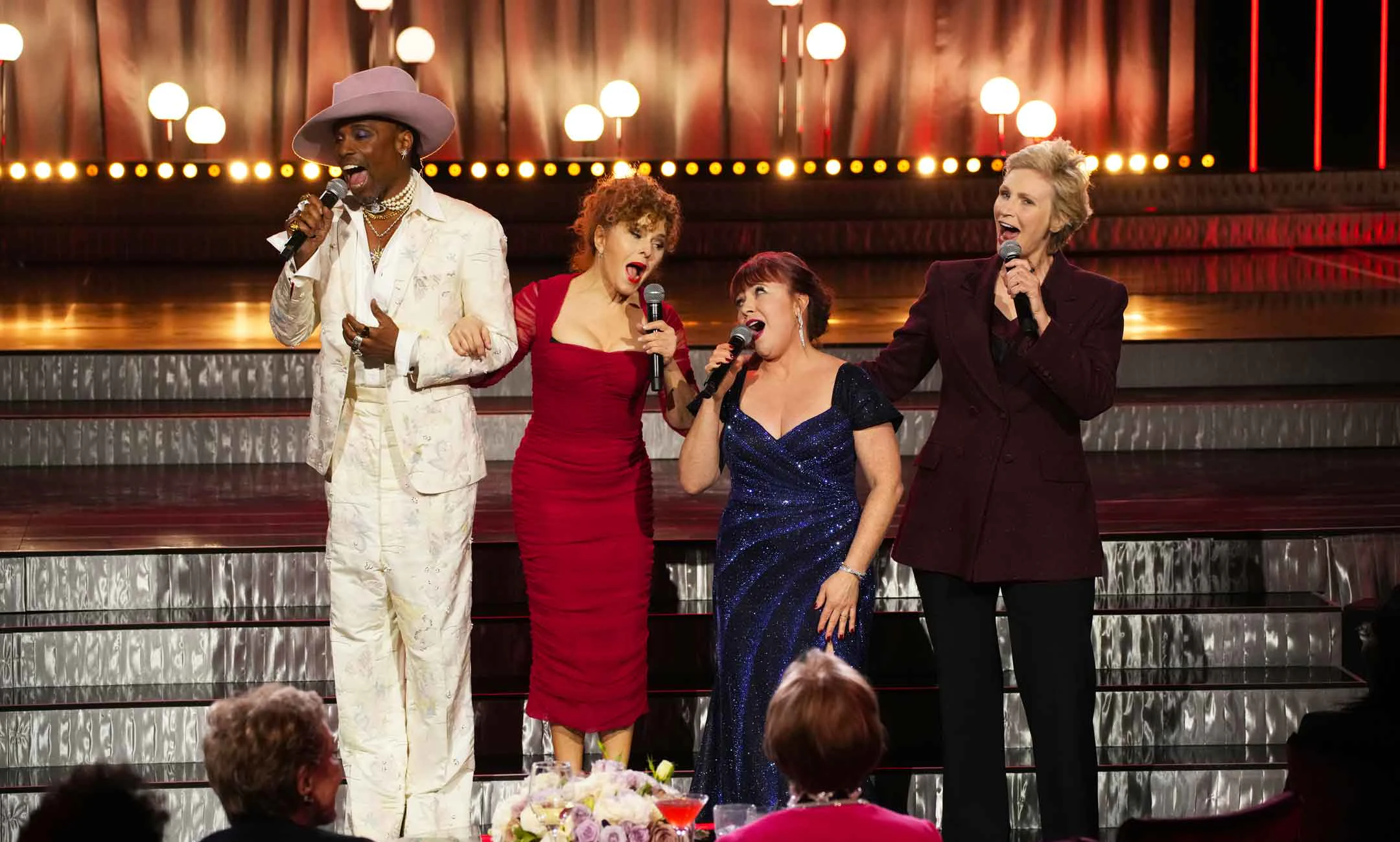 Annie Tribute - Carol Burnett: 90 Years of Laughter + Love - Silent house Billy Porter, Bernadette Peters, Aileen Quinn, and Jane Lynch sing "Tomorrow" from the musical Annie in front of Carol Burnett and Julie Andrews during NBC's broadcast of Carol Burnett: 90 Years of Laughter + Love
