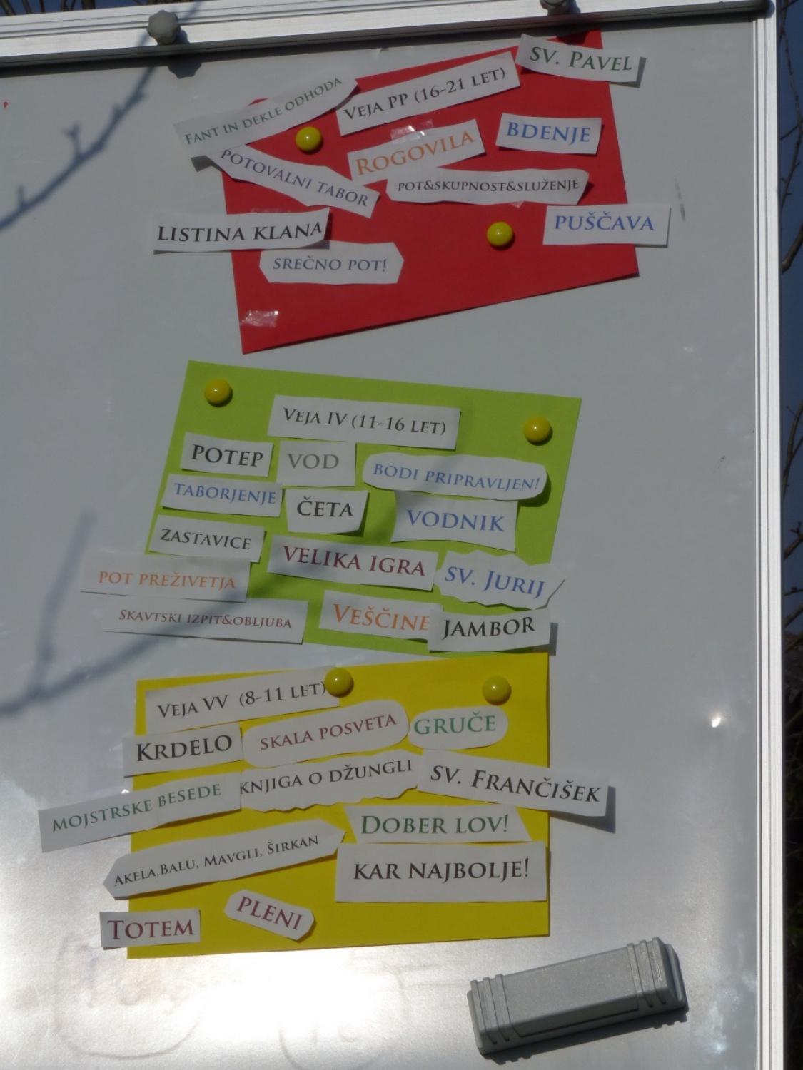 V vikendu od 25. - 27. 3. 2011 je v Trnjah pri Pivki potekalo prvo skavtsko izobraževanje za bogoslovce. Udeležilo se ga je 19 bogoslovcev iz ljubljanskega semenišča.

Pobuda za to izobraževanje je prišla iz poverjeništva za duhovnost z namenom, da bi bodoči duhovniki spoznali naše skavtsko gibanje in se tako lažje vključili v skavtsko življenje v župnijah, kjer bodo delovali.

V teh dneh smo poskušali čim bolje predstaviti skavtstvo, kot vzgojno sredstvo in način življenja. Govorili smo tudi o tem, da smo kot združenje, katoliški skavti in kako katolištvo vključujemo v našo vzgojo mladih. Pripravili smo temo o duhovnosti v skavtstvu in skavtski katehezi, preko zgodbe o Frančišku, vitezovanja in skavtskih maš pa so naš način duhovnosti doživeli tudi v praksi. Nekaj časa smo namenili še spoznavanju celotne skavtske strukture, skavtski metodi in delovanja naših stegov, manjkale pa niso tudi prave skavtske aktivnosti - kuhanje večerje na švedski bakli, bansi in igre, izdelovanje zastavic, dvig zastav, potep ...

Med vikendom smo uspeli ustvariti pravo skavtsko vzdušje in tako zopet dokazali, da skavtski duh lahko zaživi povsod in v nas vseh. Upamo, da bo tudi ta vikend prispeval k še boljšemu sodelovanju med duhovniki in skavti ter da bo čim več bogoslovcev zbralo pogum za vlogo DA-jev v naših stegih.

Kaj vse se je dogajalo pa naj povedo slike.