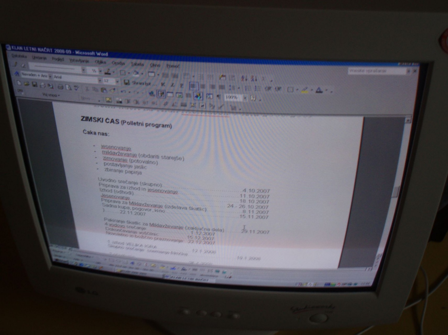 Letni načrt na računalniku