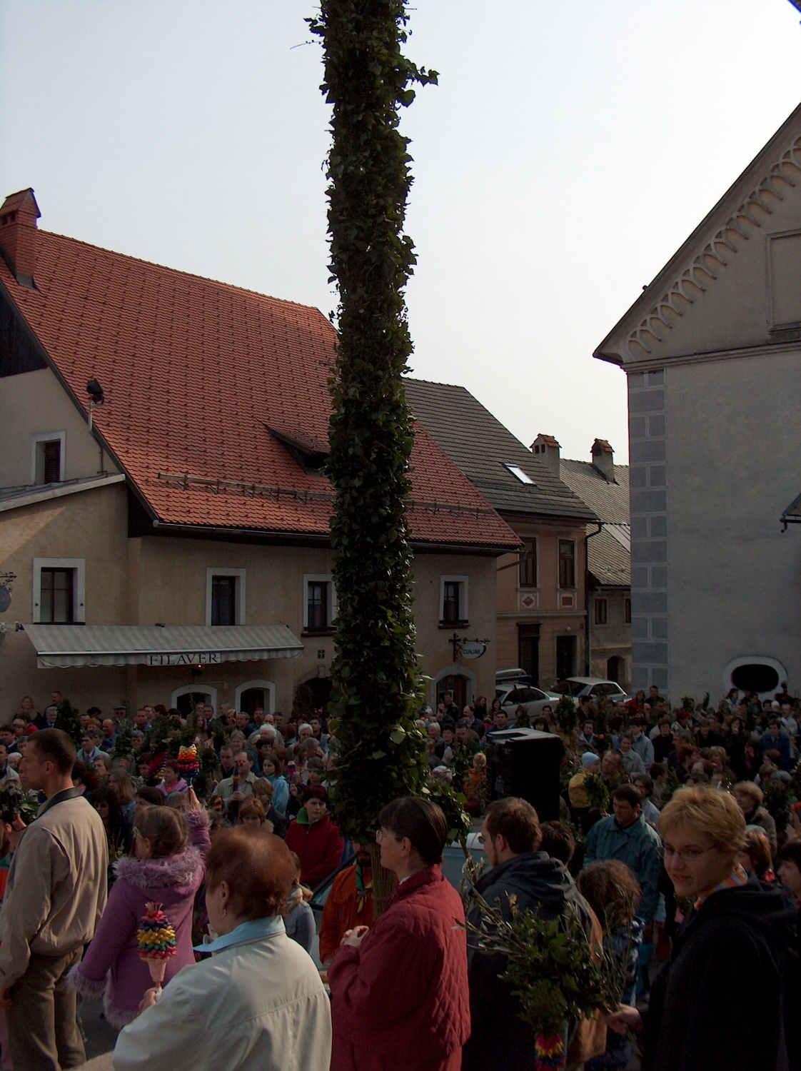 Fotografije izdelovanja in blagoslova butare velikanke, ki je nastajala pod rokami skavtov stega Škofja Loka 1