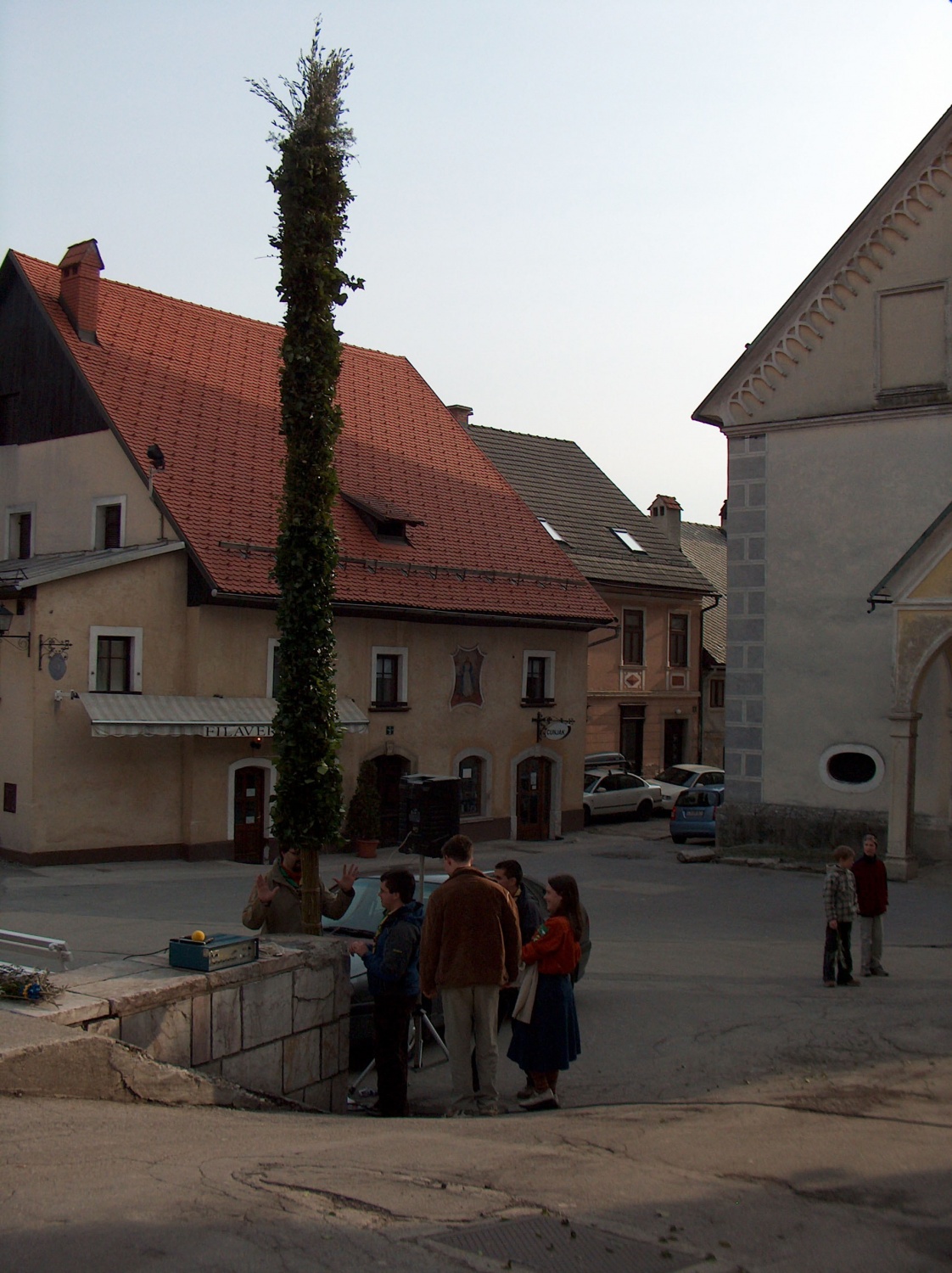 Fotografije izdelovanja in blagoslova butare velikanke, ki je nastajala pod rokami skavtov stega Škofja Loka 1