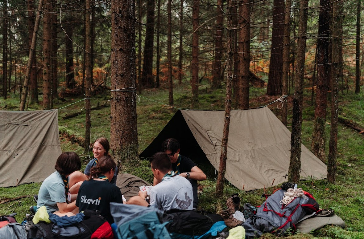 Young people, camping in the woods