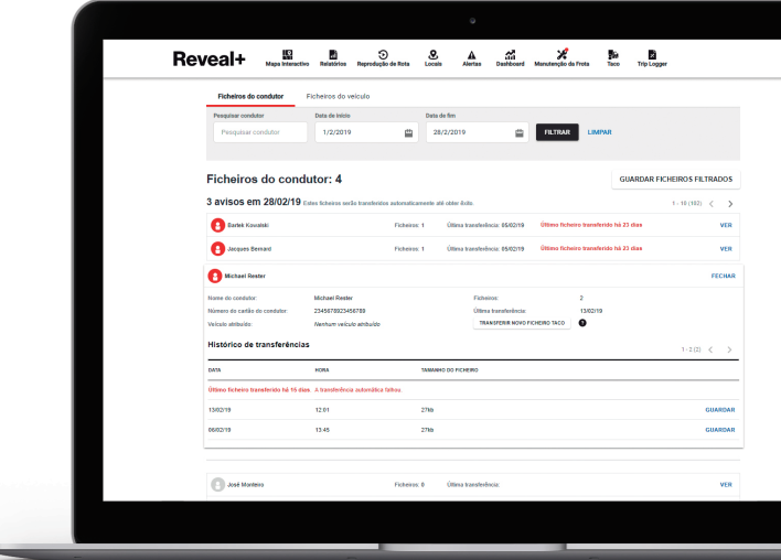 Funcionalidade Tacografo Digital da solução de localização de viaturas por GPS Verizon Connect Reveal