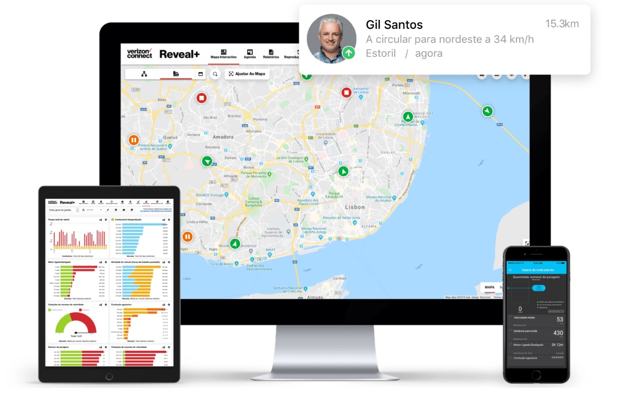 Funcionalidade Mapa Interativo da solução de gestão de frotas do Verizon Connect Reveal