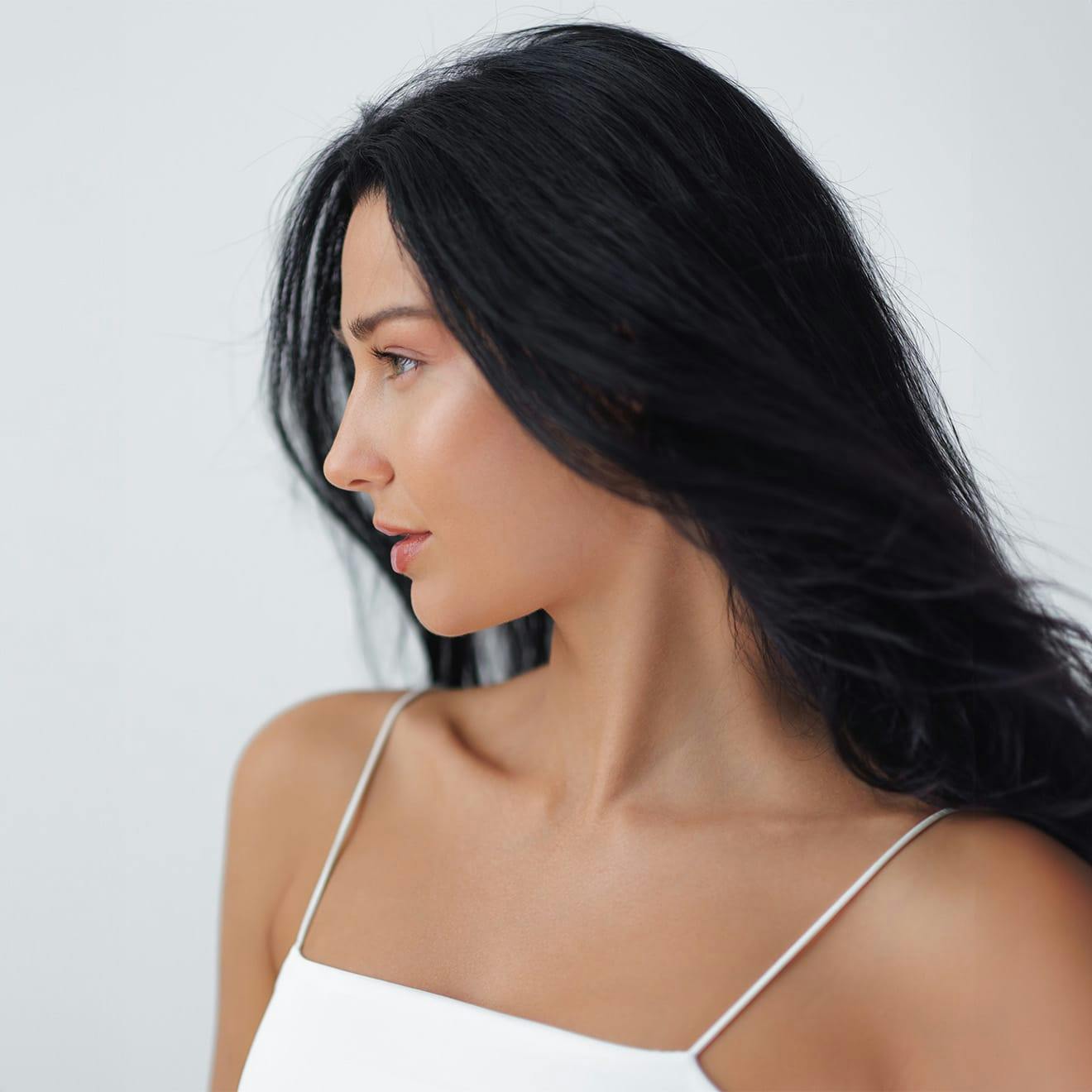 woman looking to the left