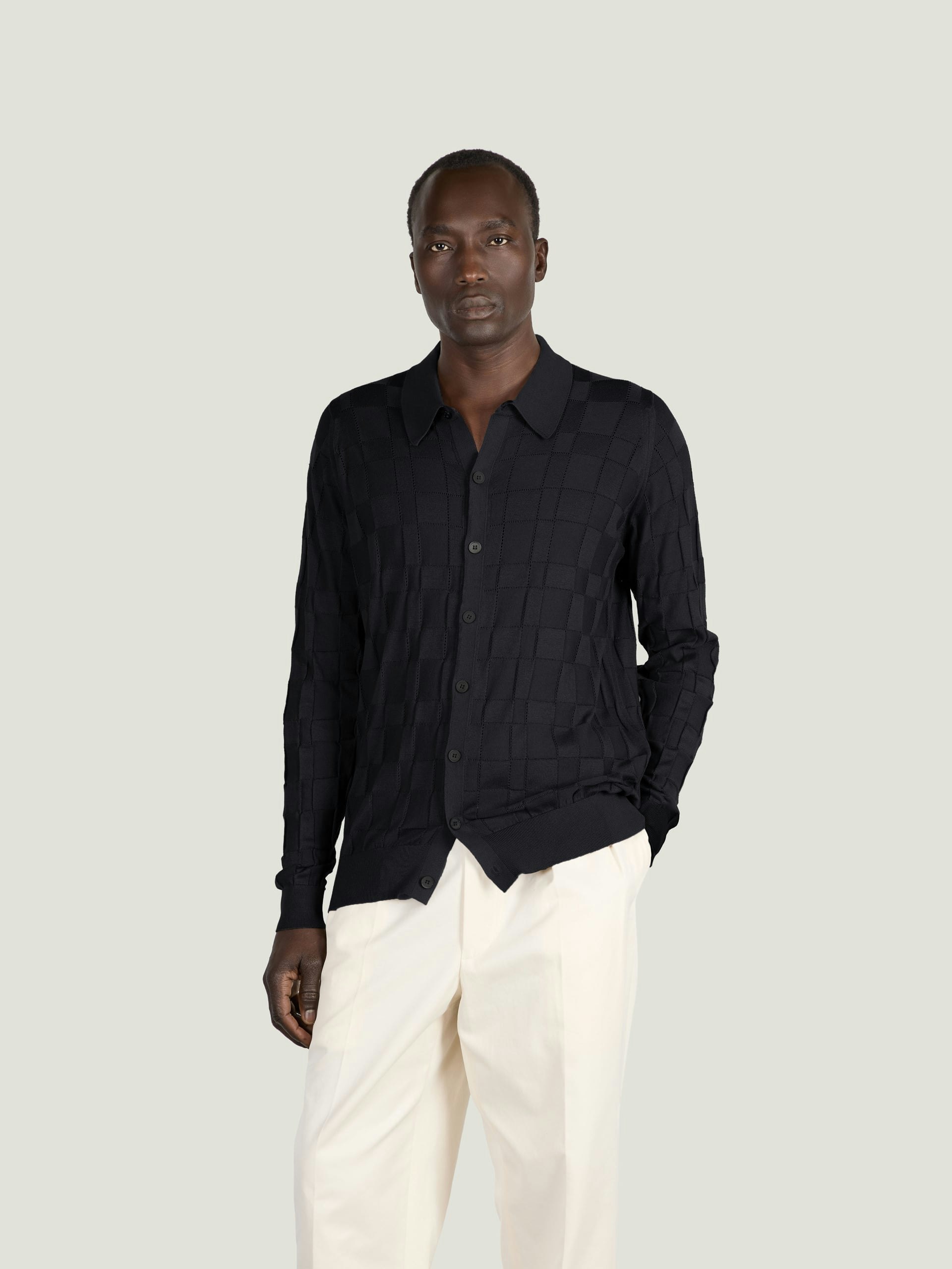 トップス JOHN SMEDLEY KNOLL SHIRT MIDNIGHT MED Grenock - Extra Fine Merino Wool Polo Shirt