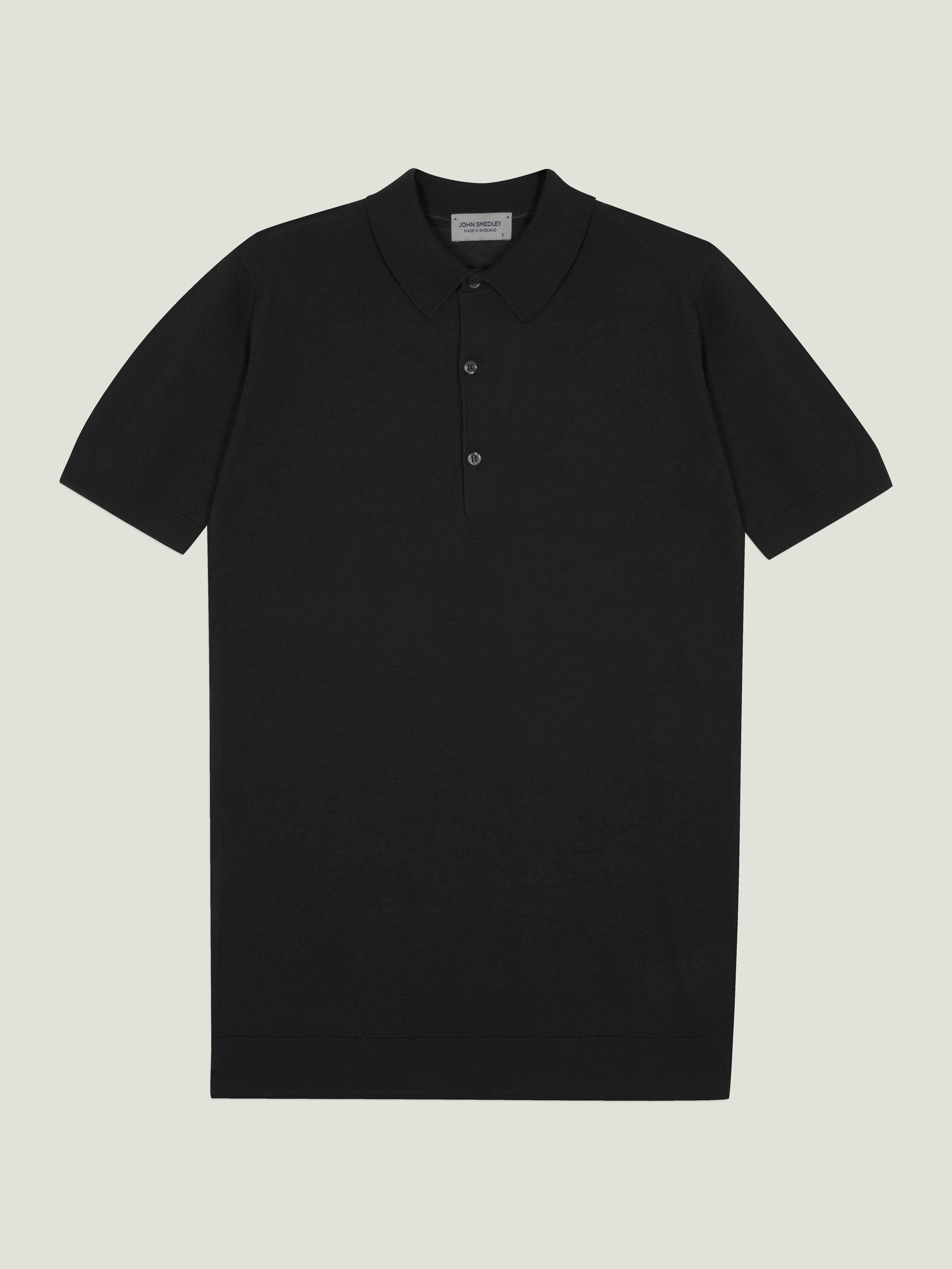 トップス 90's JOHN SMEDLEY Black Knit Polo John Smedley 14 Singular Textured Polo Midnight/Black at