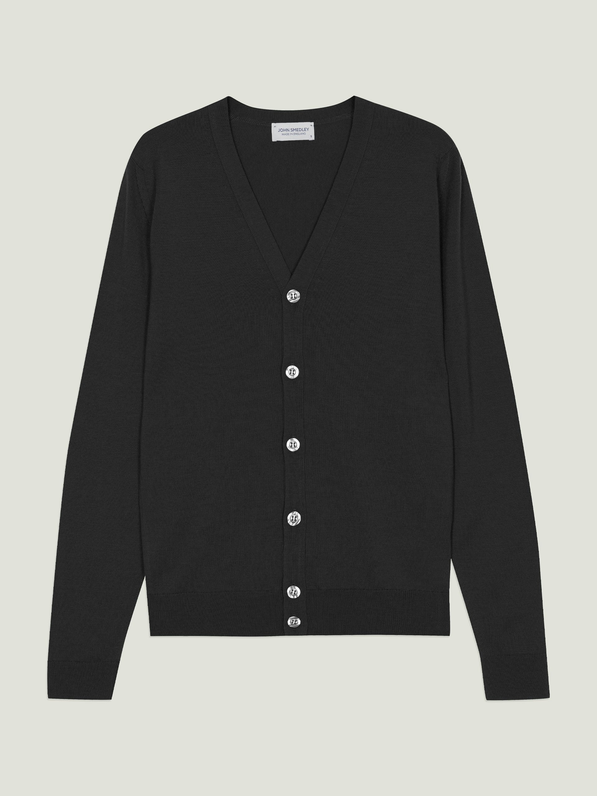 トップス JOHN SMEDLEY black wool knit cardigan John Smedley - Tibor Merino Wool Cardigan - Black John Smedley