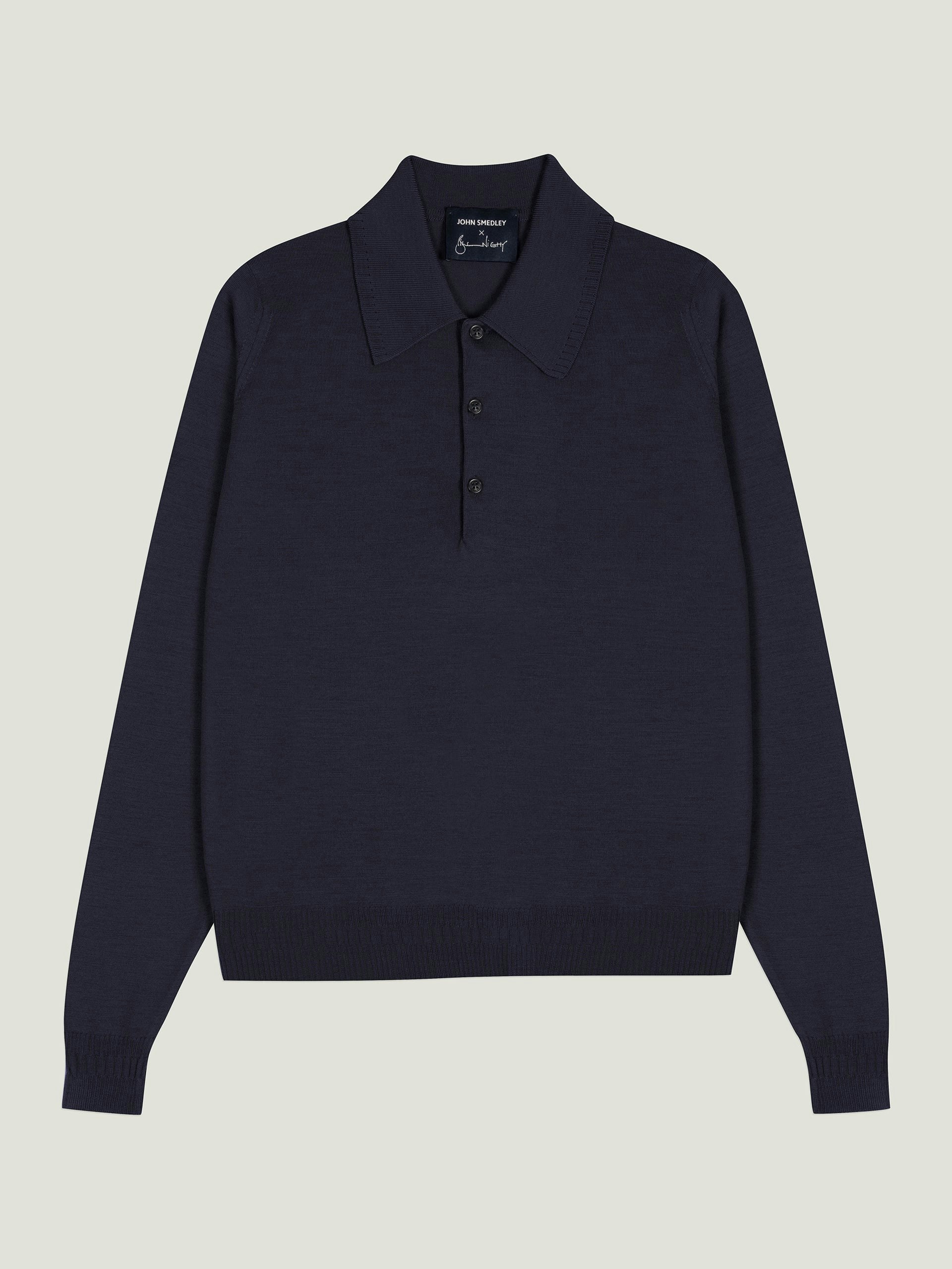 Bill Nighy Long Sleeve Polo Shirt | John Smedley